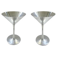 Used Cartier France Stamped 925 Sterling Silver Martini Goblets,  A Pair