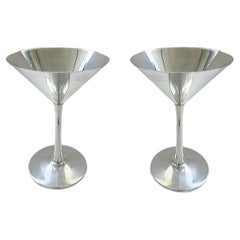 Cartier France Stamped 925 Sterling Silver Martini Goblets,  A Pair