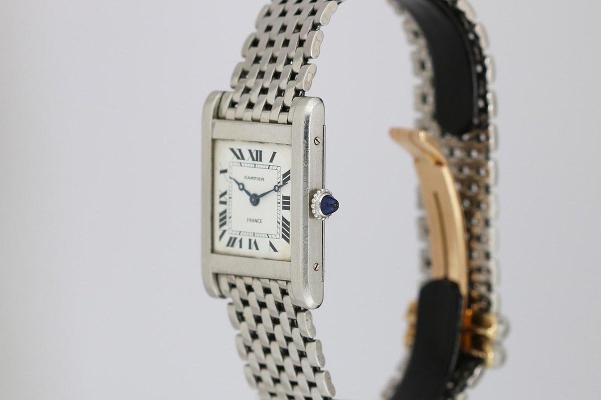 Cartier Frankreich Platin Tank Normale Armbanduhr circa 1940er Jahre im Zustand „Gut“ in Miami Beach, FL