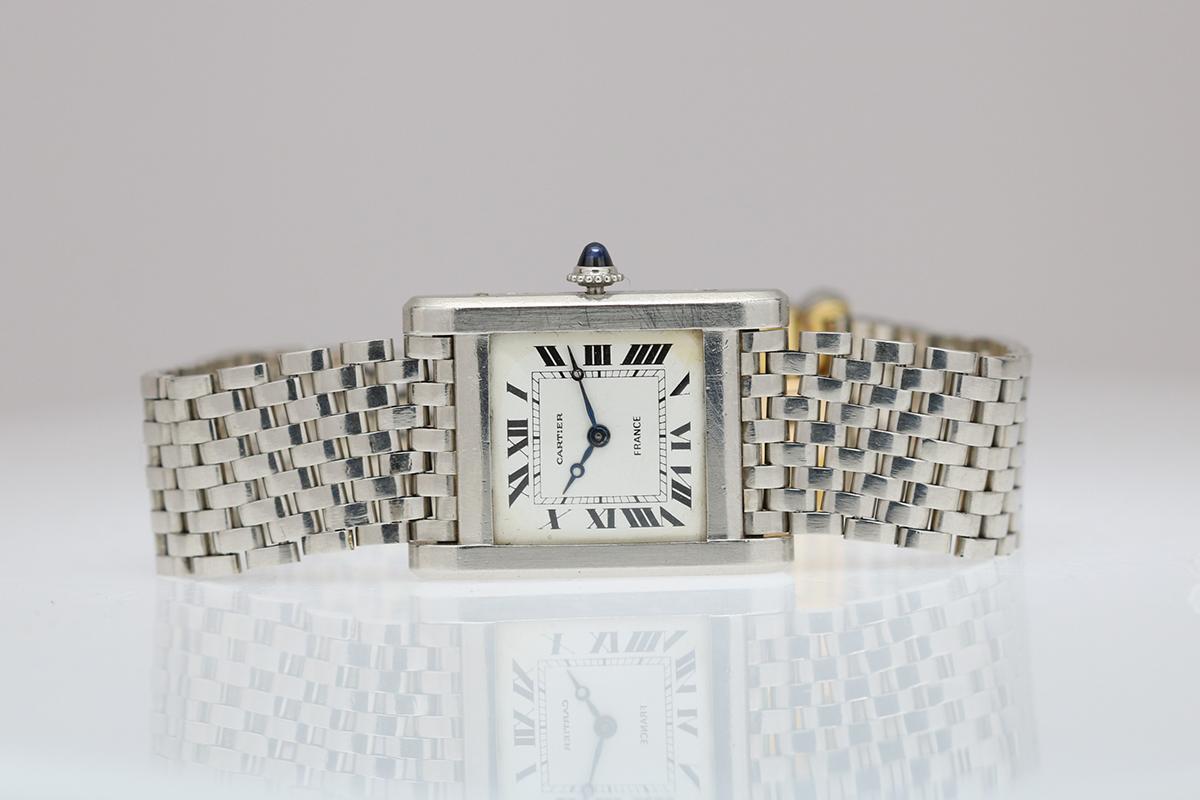Women's or Men's Cartier France Platinum Tank Normale Wristwatch circa 1940s
