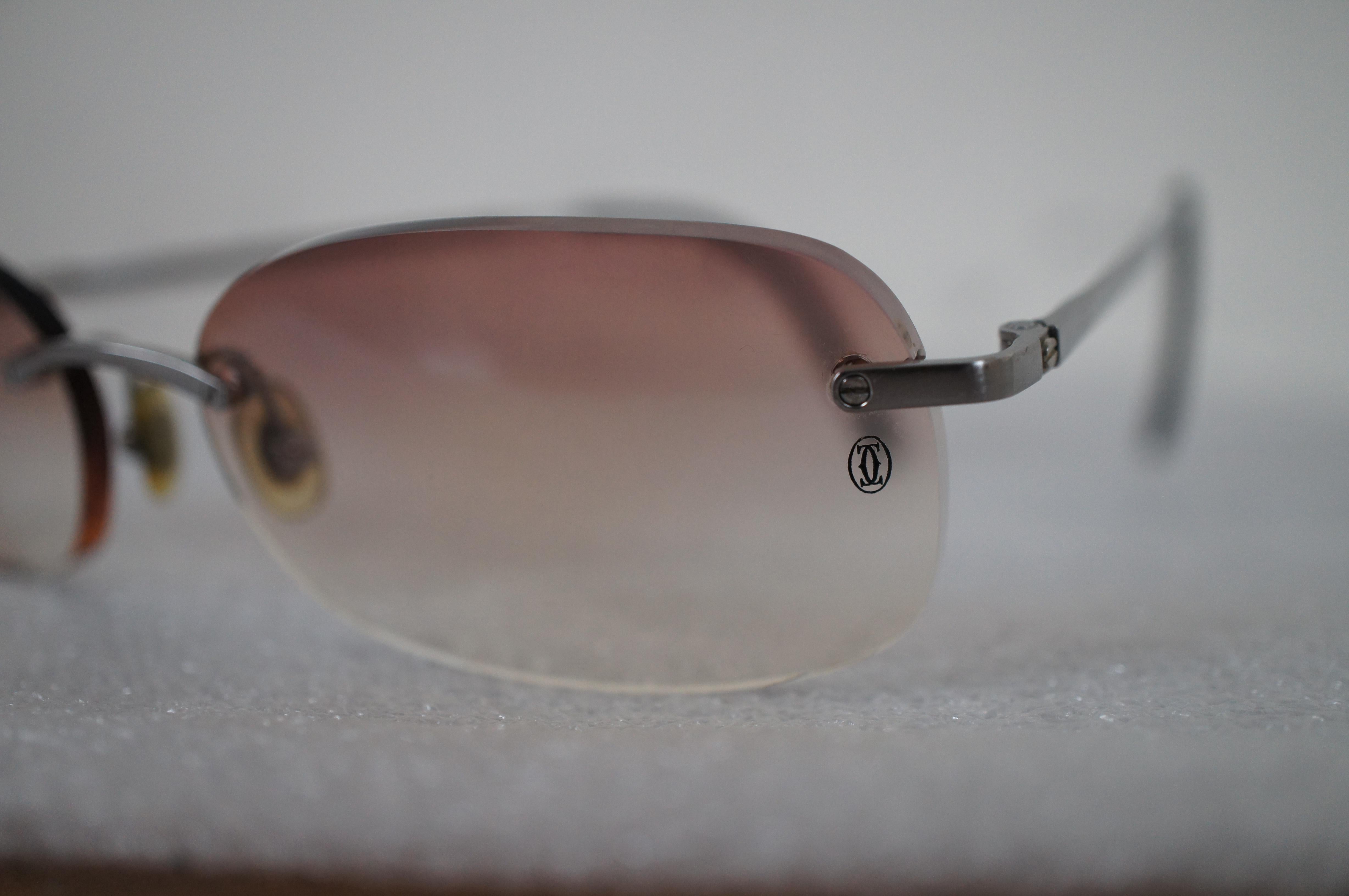 Cartier France Titanium 18 135 Rimless Sunglasses Eyeglasses Pink Gradient Case For Sale 2
