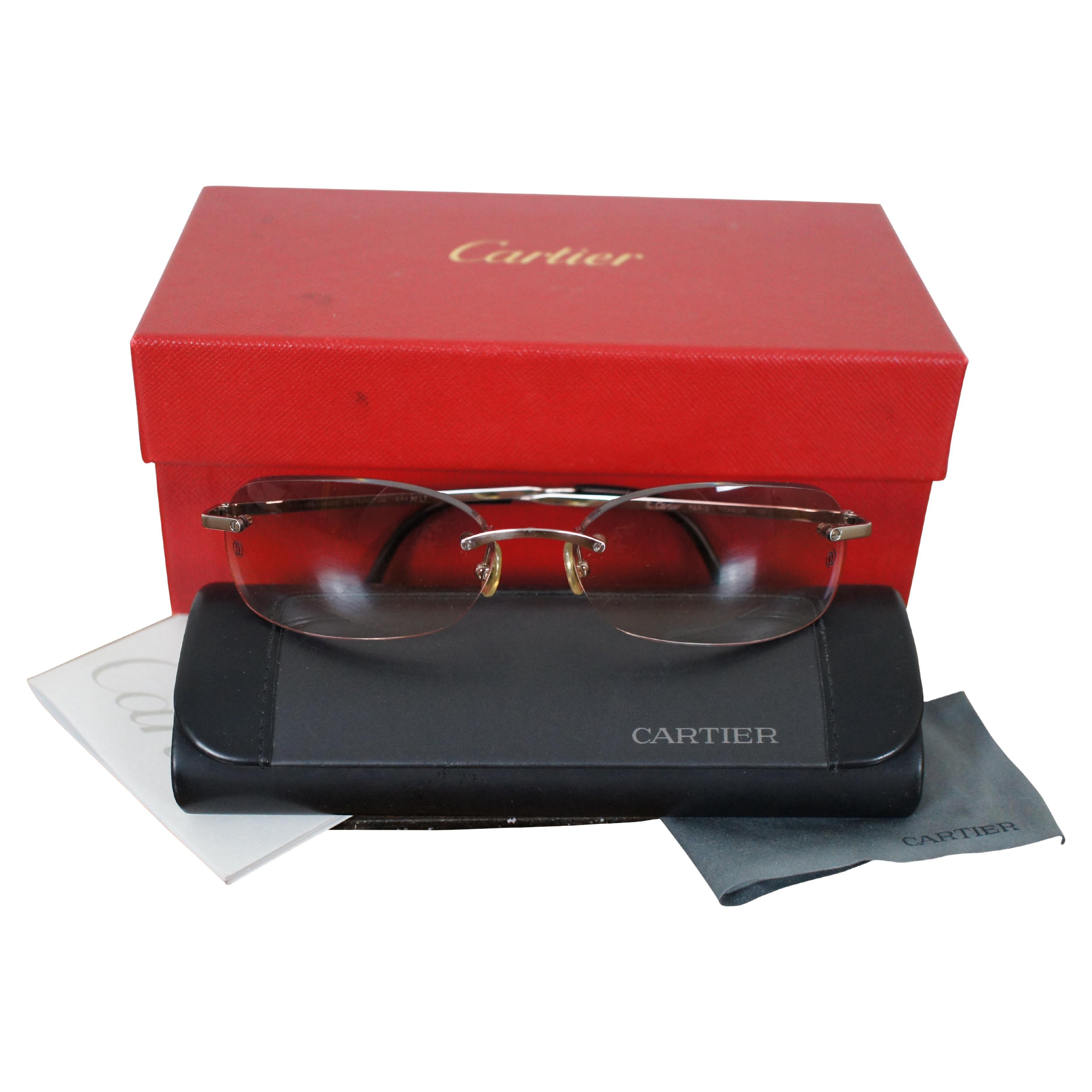 Cartier France Titan 18 135 Randlose Sonnenbrille, Sonnenbrille mit rosa Gradient-Etui im Angebot