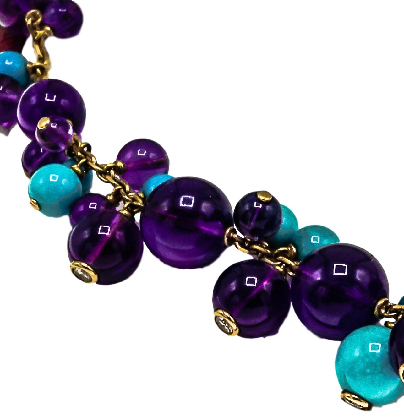 Modern Cartier, France Turquoise, Amethyst and Diamond Necklace