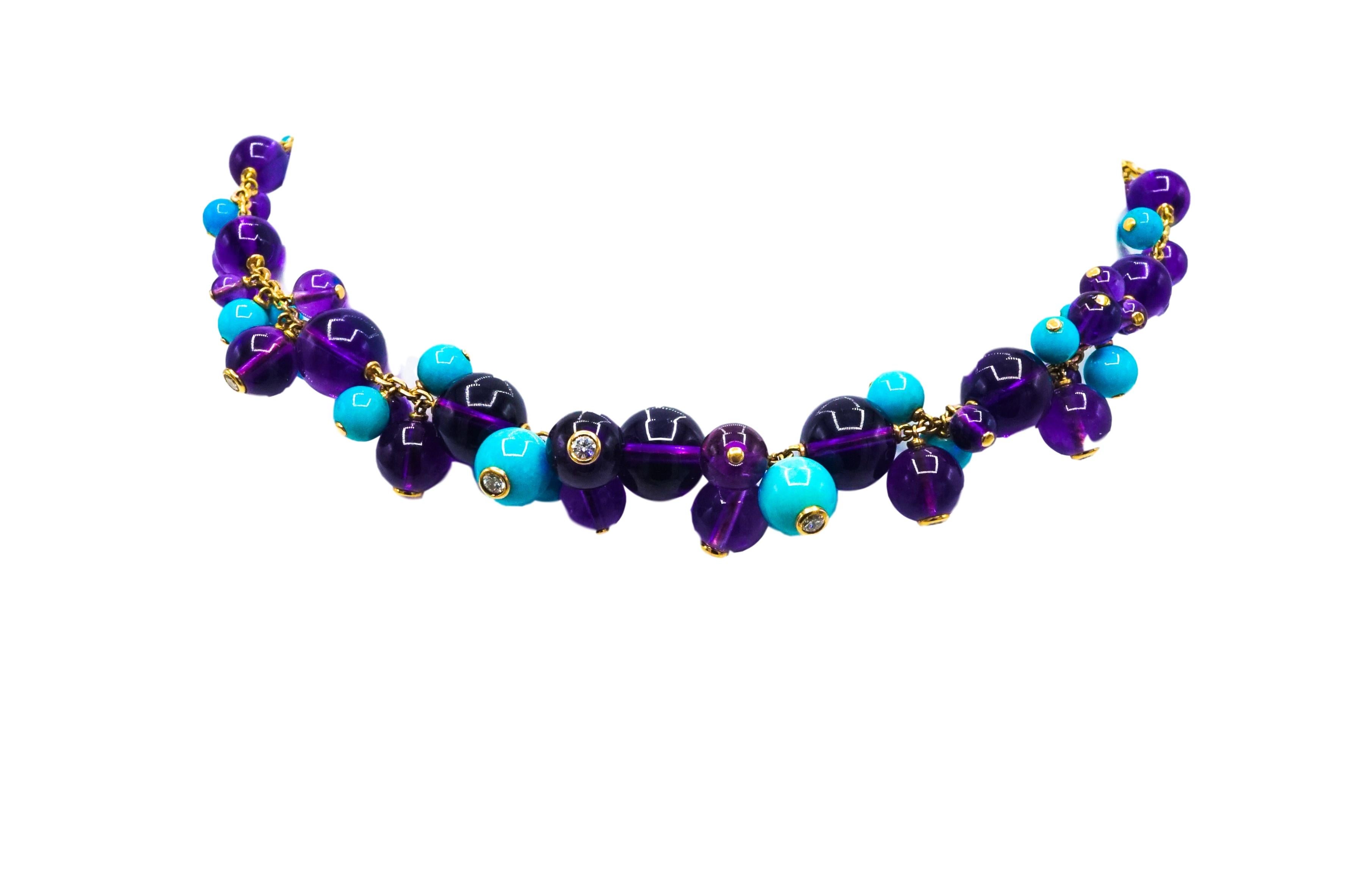 Cartier, France Turquoise, Amethyst and Diamond Necklace In Excellent Condition In New York, NY
