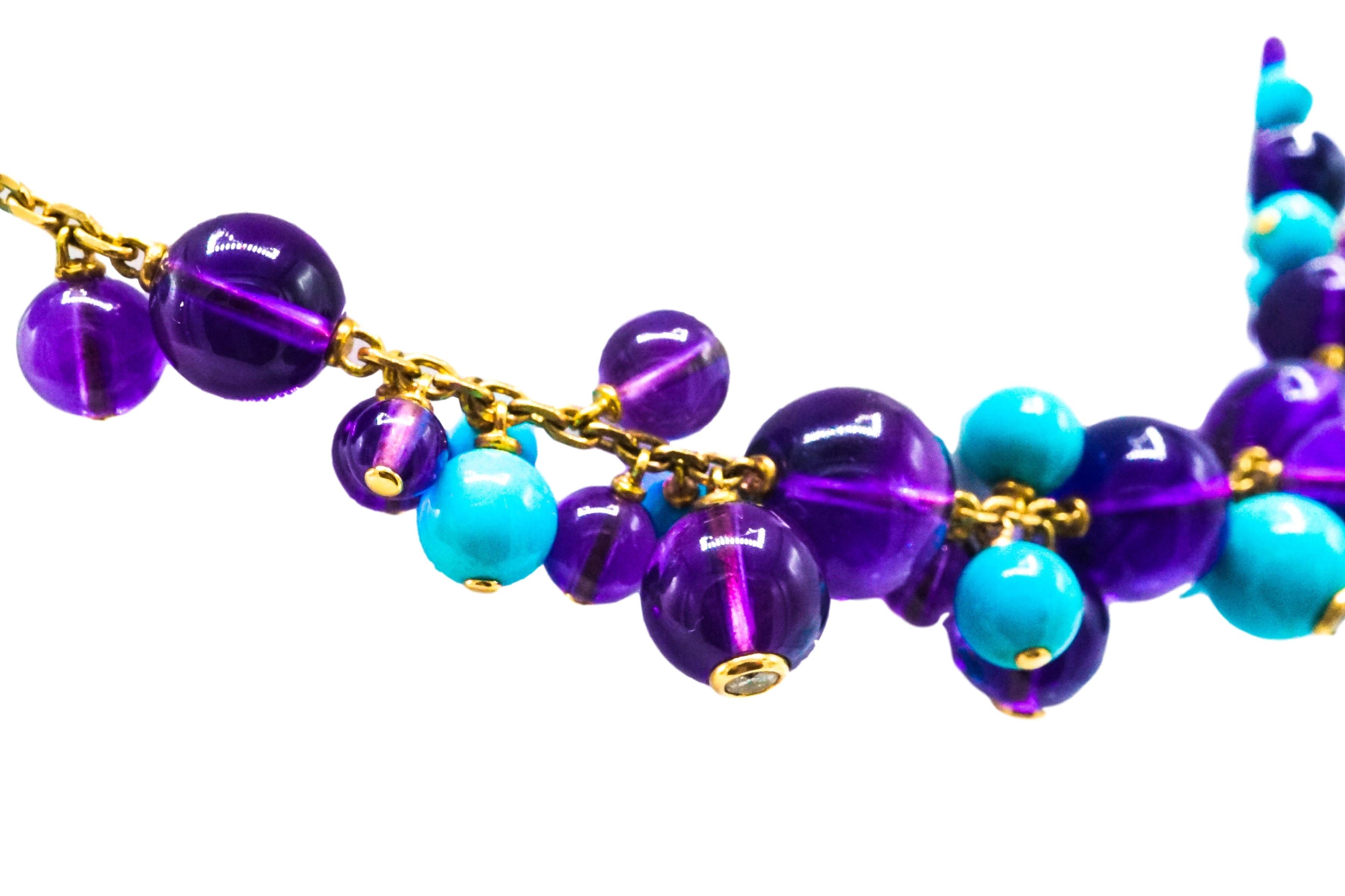 Women's or Men's Cartier, France Turquoise, Amethyst and Diamond Necklace