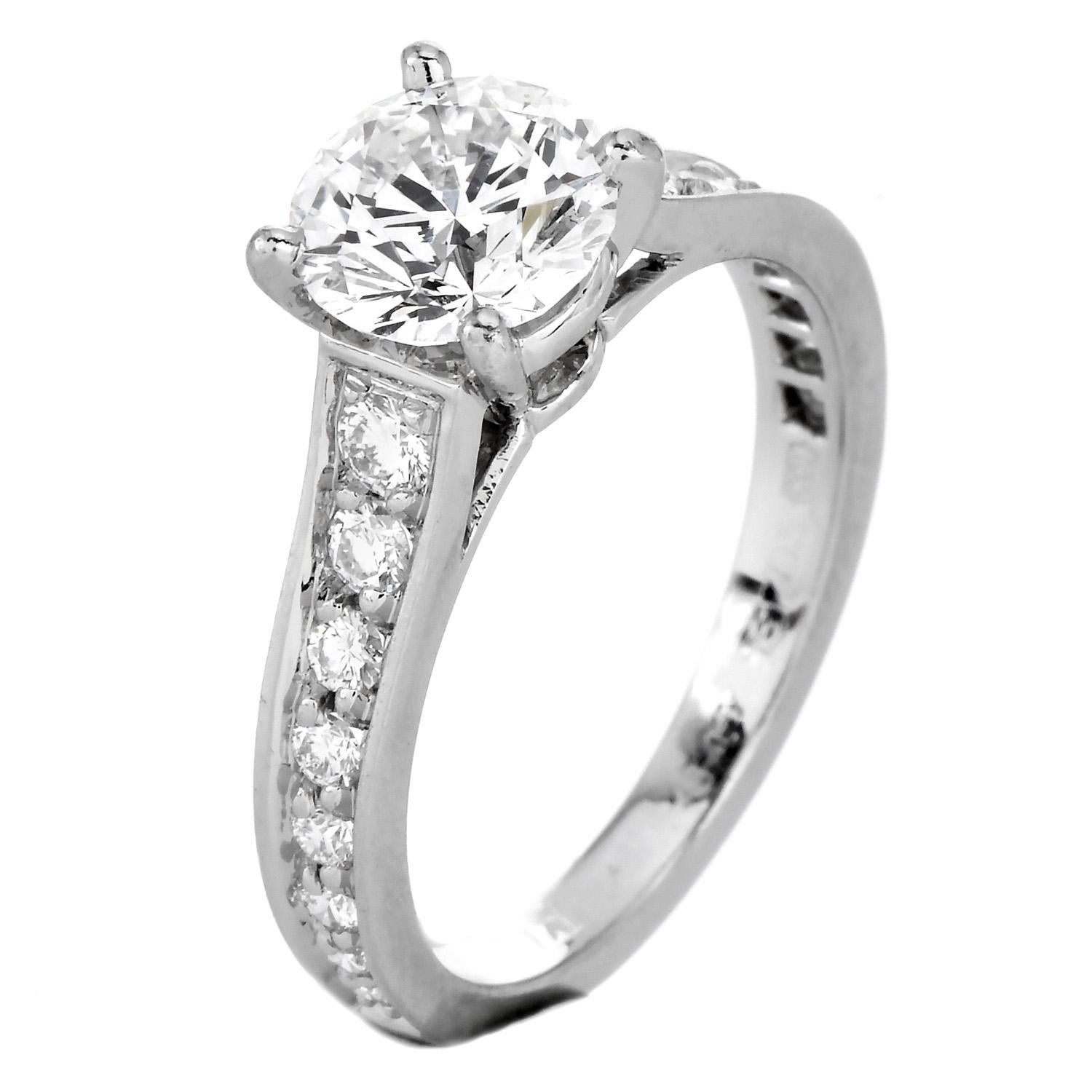 Round Cut Cartier French 1895 collection 1.77 Carat Diamond Engagement  Platinum Ring For Sale
