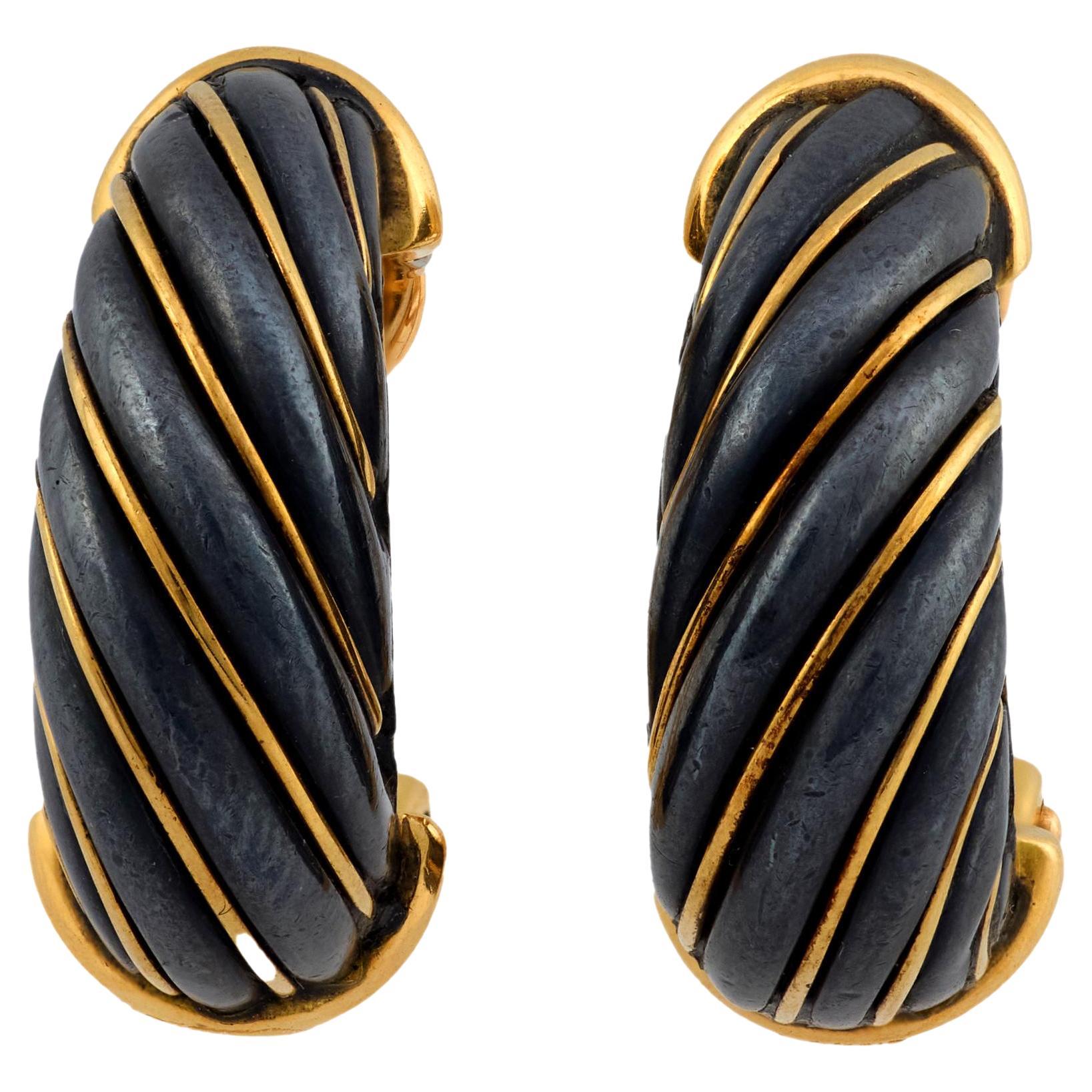 Boucles d'oreilles en or tricolore 18k et hématite de Cartier French