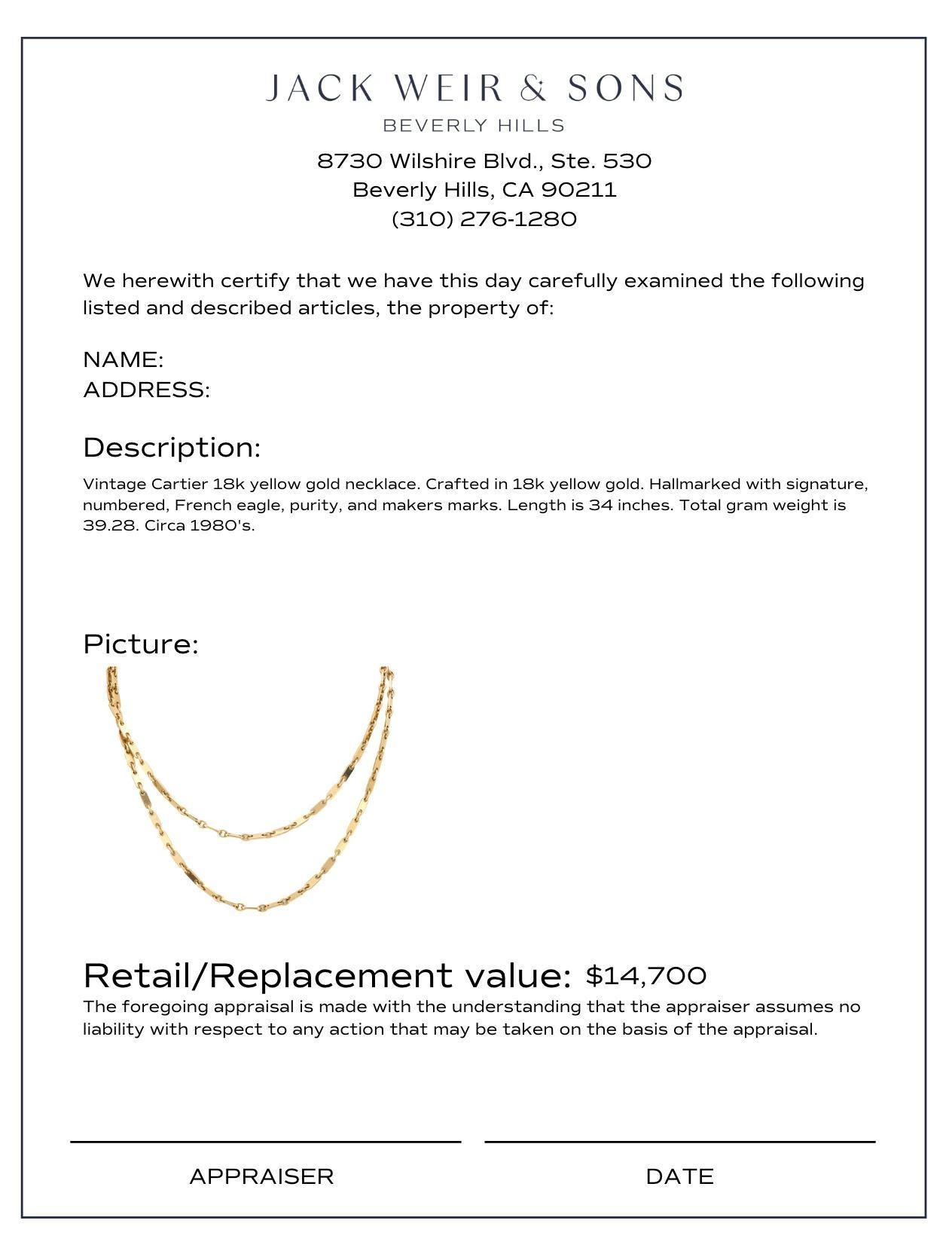 Cartier French 18k yellow gold chain necklace 1