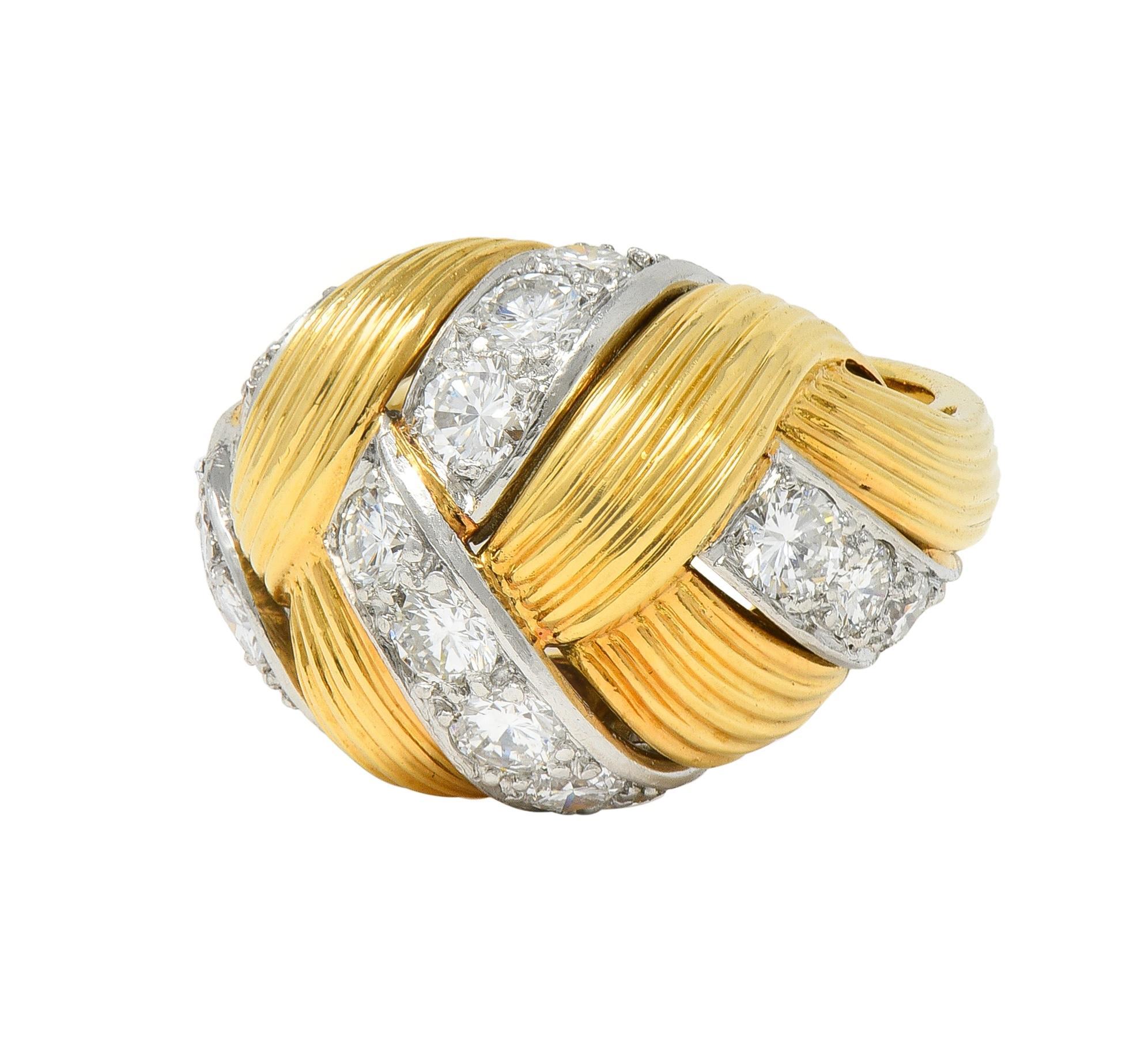 Anillo cúpula tejida vintage de oro de 18 quilates y platino de 2,55 quilates de diamantes de los años 50 de Cartier French en venta 4