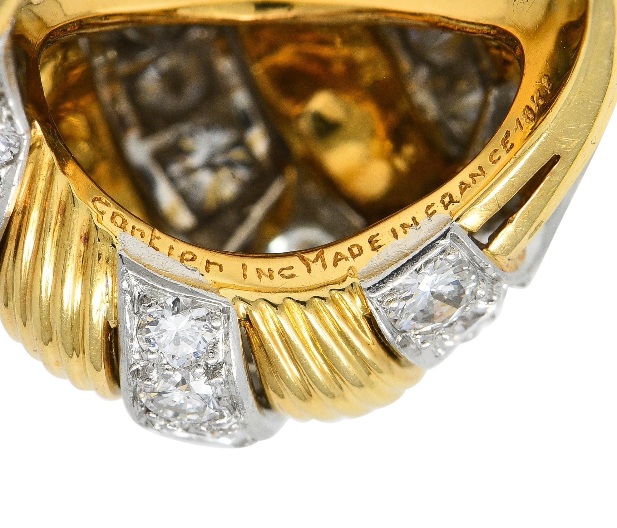 Anillo cúpula tejida vintage de oro de 18 quilates y platino de 2,55 quilates de diamantes de los años 50 de Cartier French en venta 5