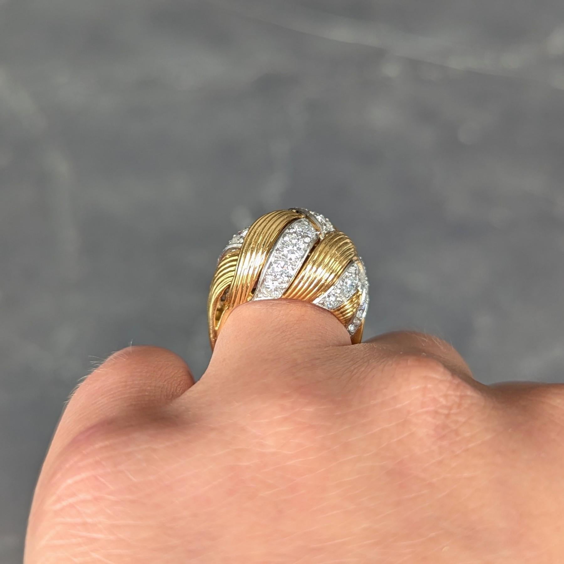 Anillo cúpula tejida vintage de oro de 18 quilates y platino de 2,55 quilates de diamantes de los años 50 de Cartier French en venta 8