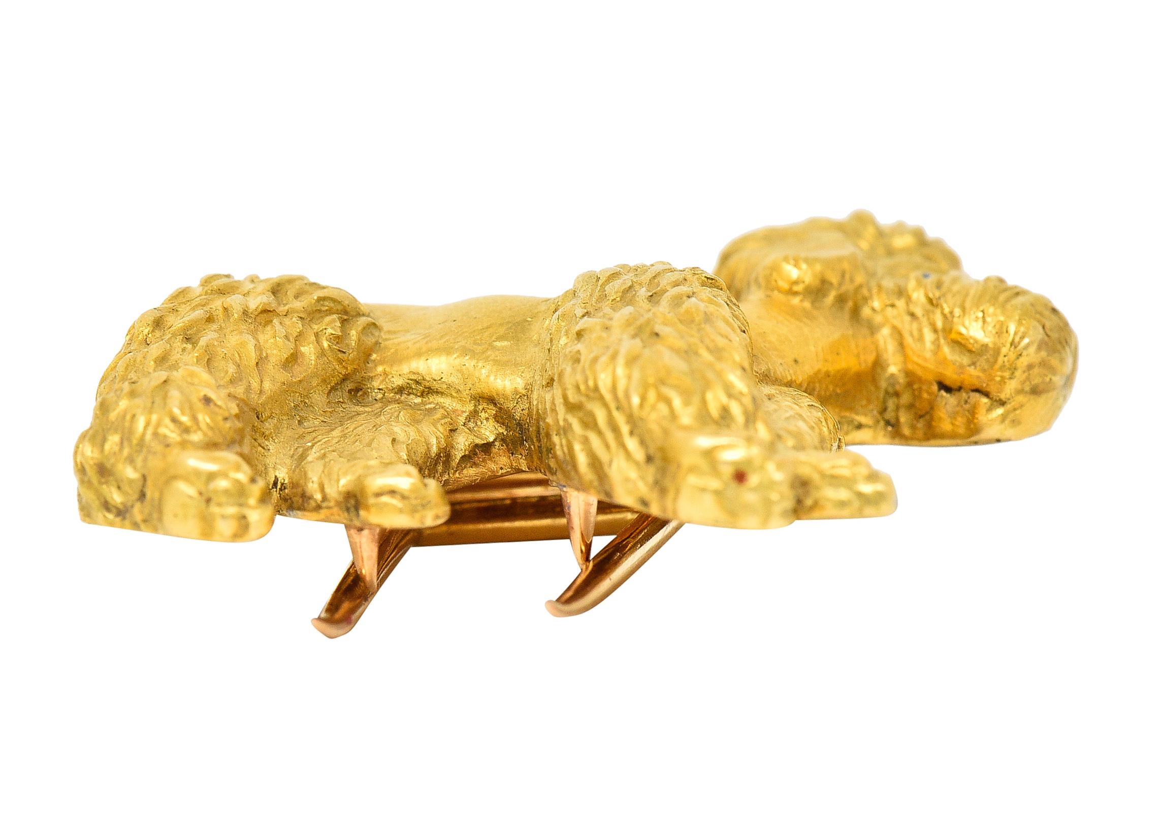 Cartier French 1960's Emerald 18 Karat Yellow Gold Poodle Dog Vintage Brooch 1