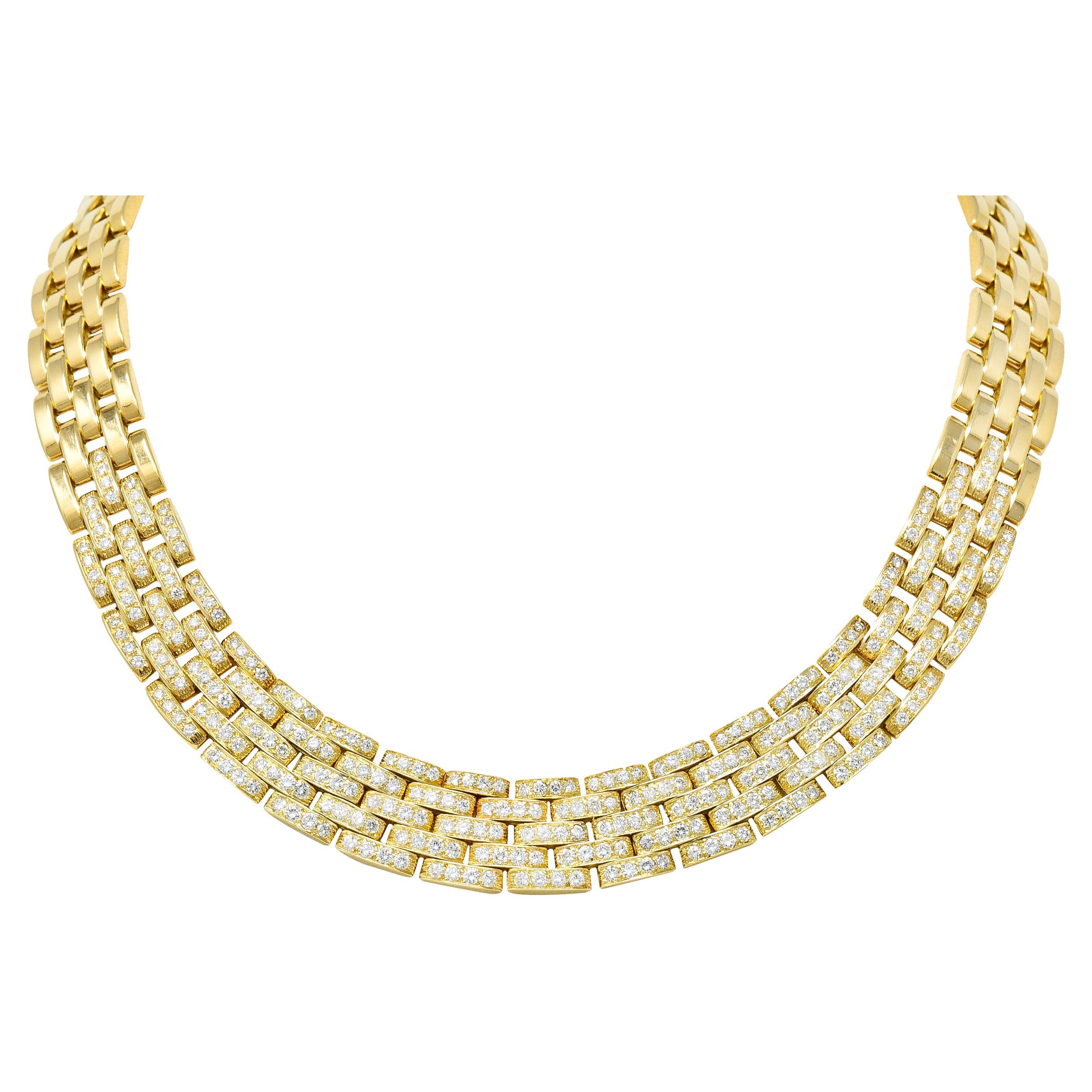 Cartier French 1980s 6.42 Carat Diamond 18 Karat Gold Maillion Pantheré Necklace