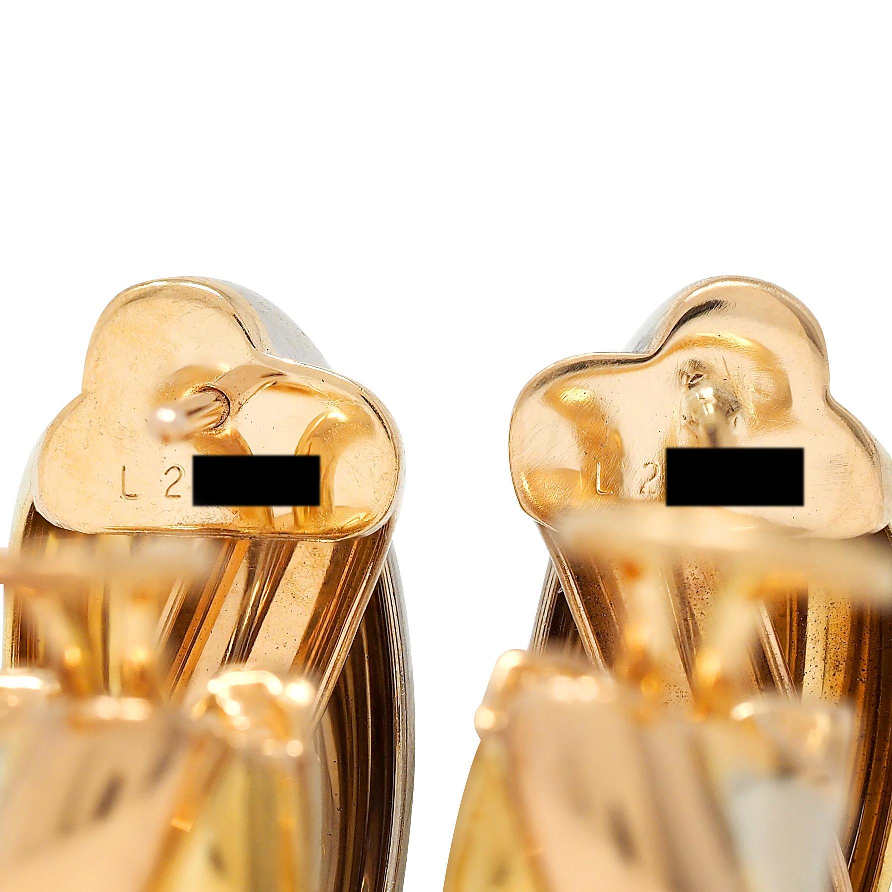 Cartier French 1990's 18 Karat Tri-Gold Rose Vintage Trinity Hoop Earrings For Sale 2
