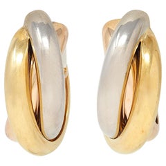 Cartier French 1990's 18 Karat Tri-Gold Rose Vintage Trinity Hoop Earrings
