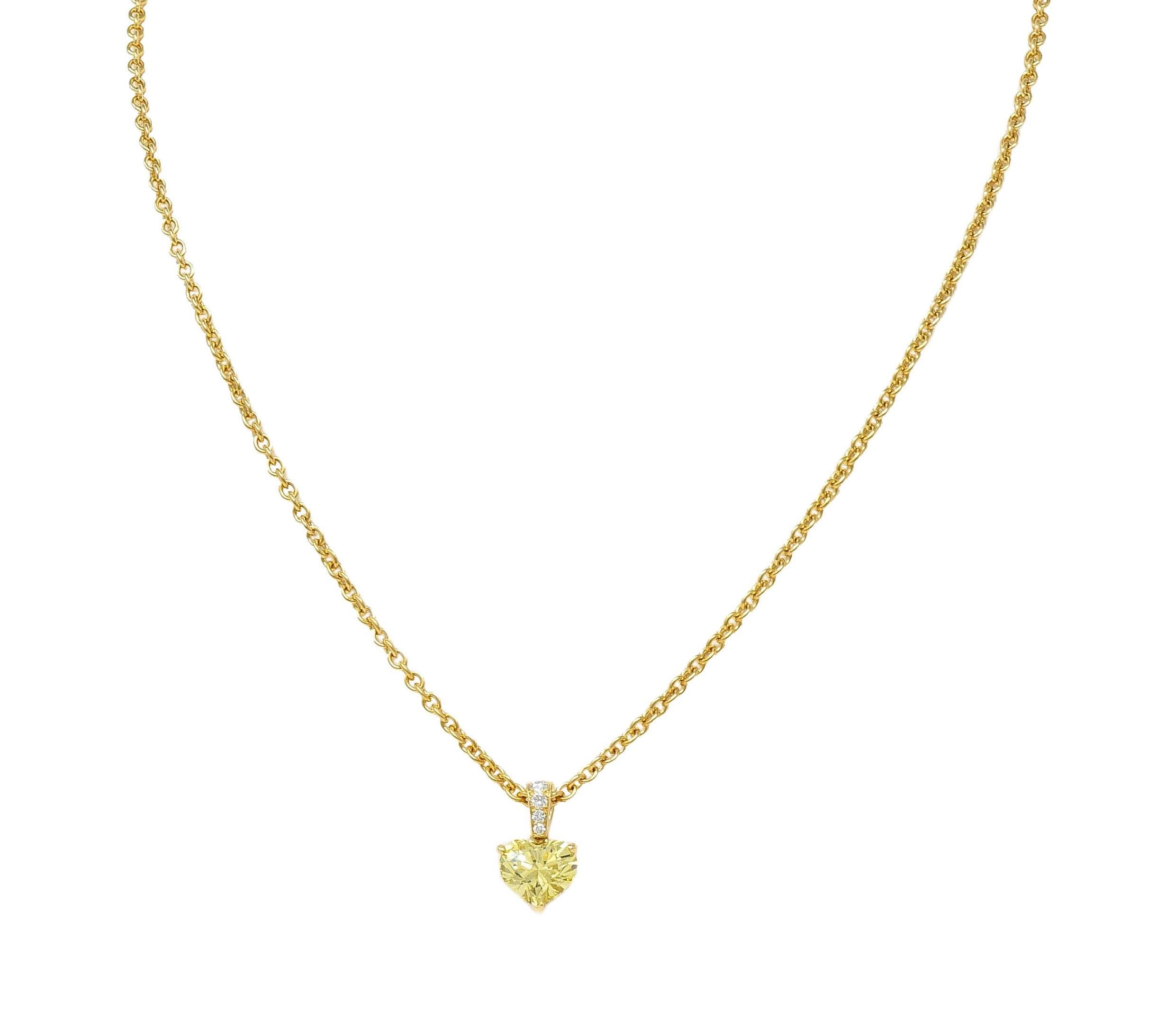 Cartier French 2.33 CTW Fancy Intense Yellow Heart Cut Diamond 18 Gold Necklace For Sale 9