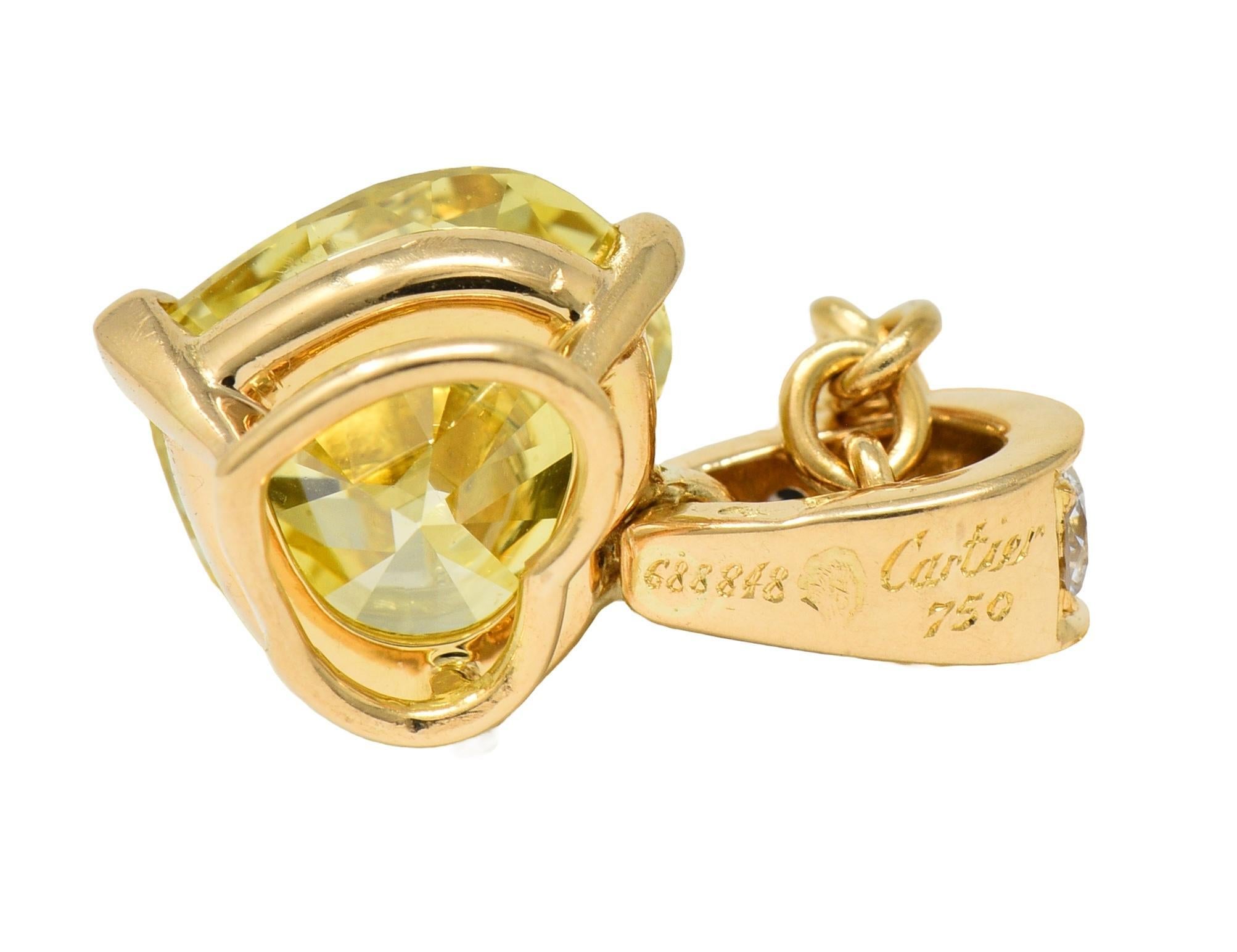 Cartier French 2.33 CTW Fancy Intense Yellow Heart Cut Diamond 18 Gold Necklace For Sale 5