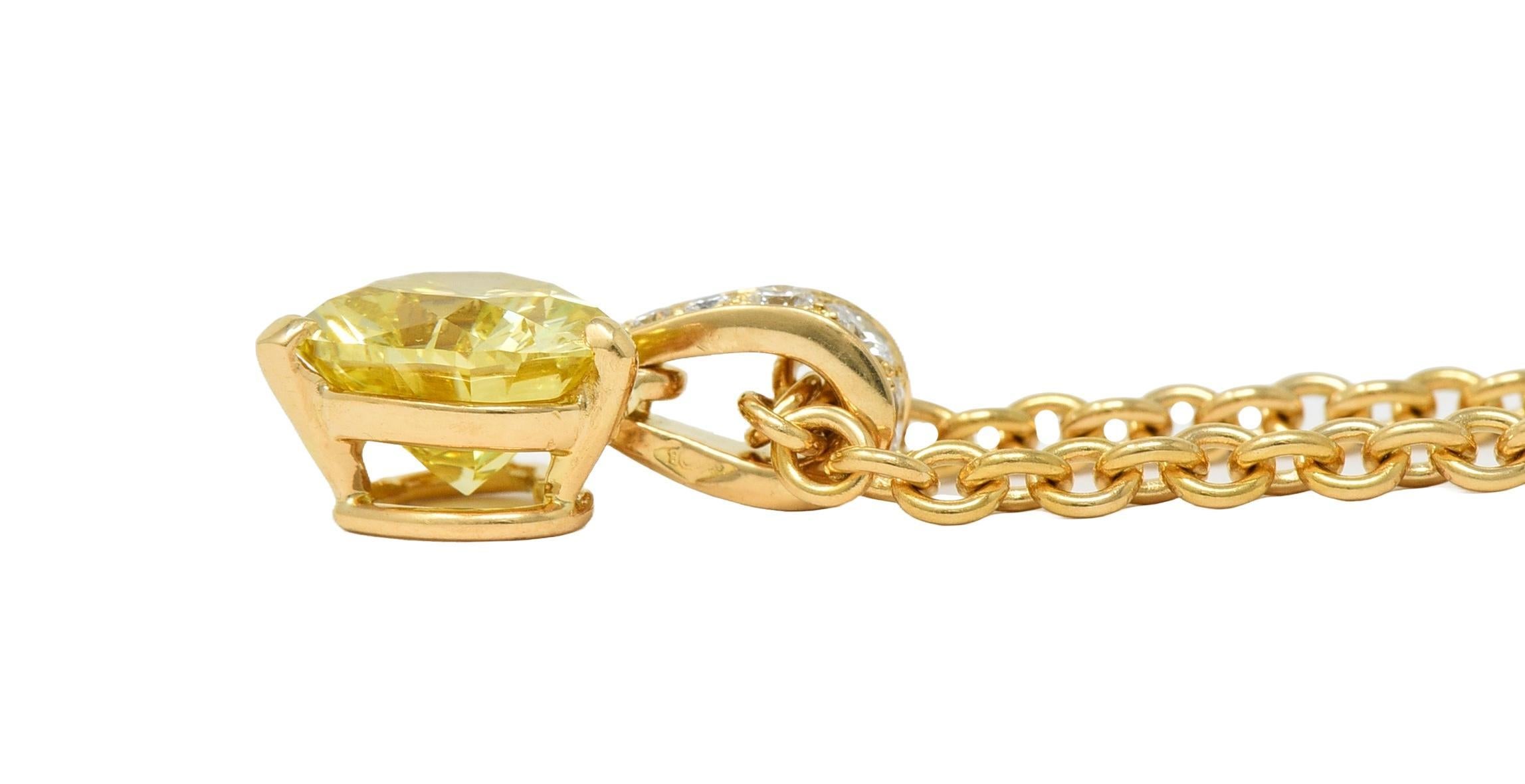 Cartier French 2.33 CTW Fancy Intense Yellow Heart Cut Diamond 18 Gold Necklace For Sale 6