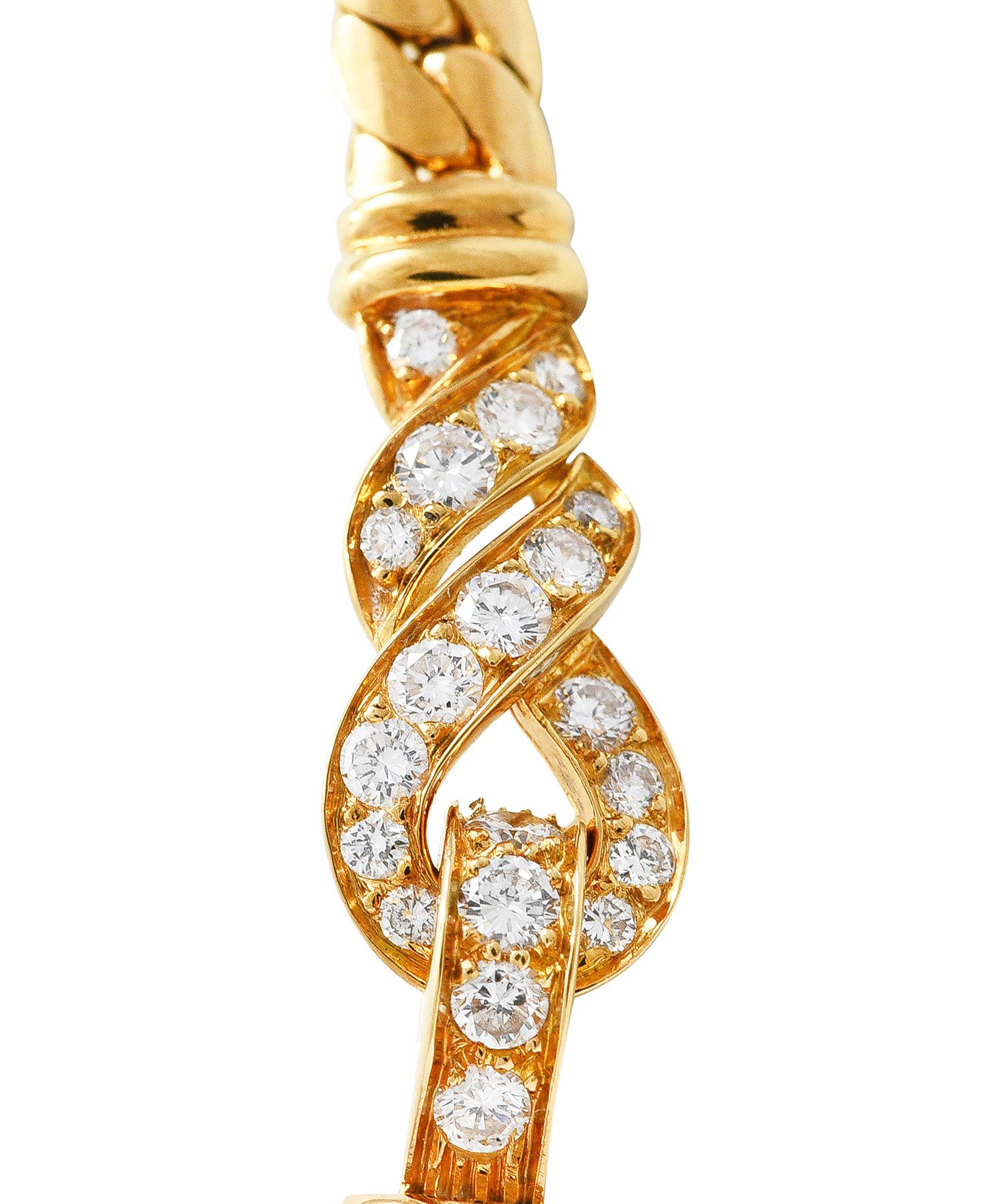 Cartier French 3.12 Carats Diamond 18 Karat Agrafe Herringbone Twisted Necklace 4