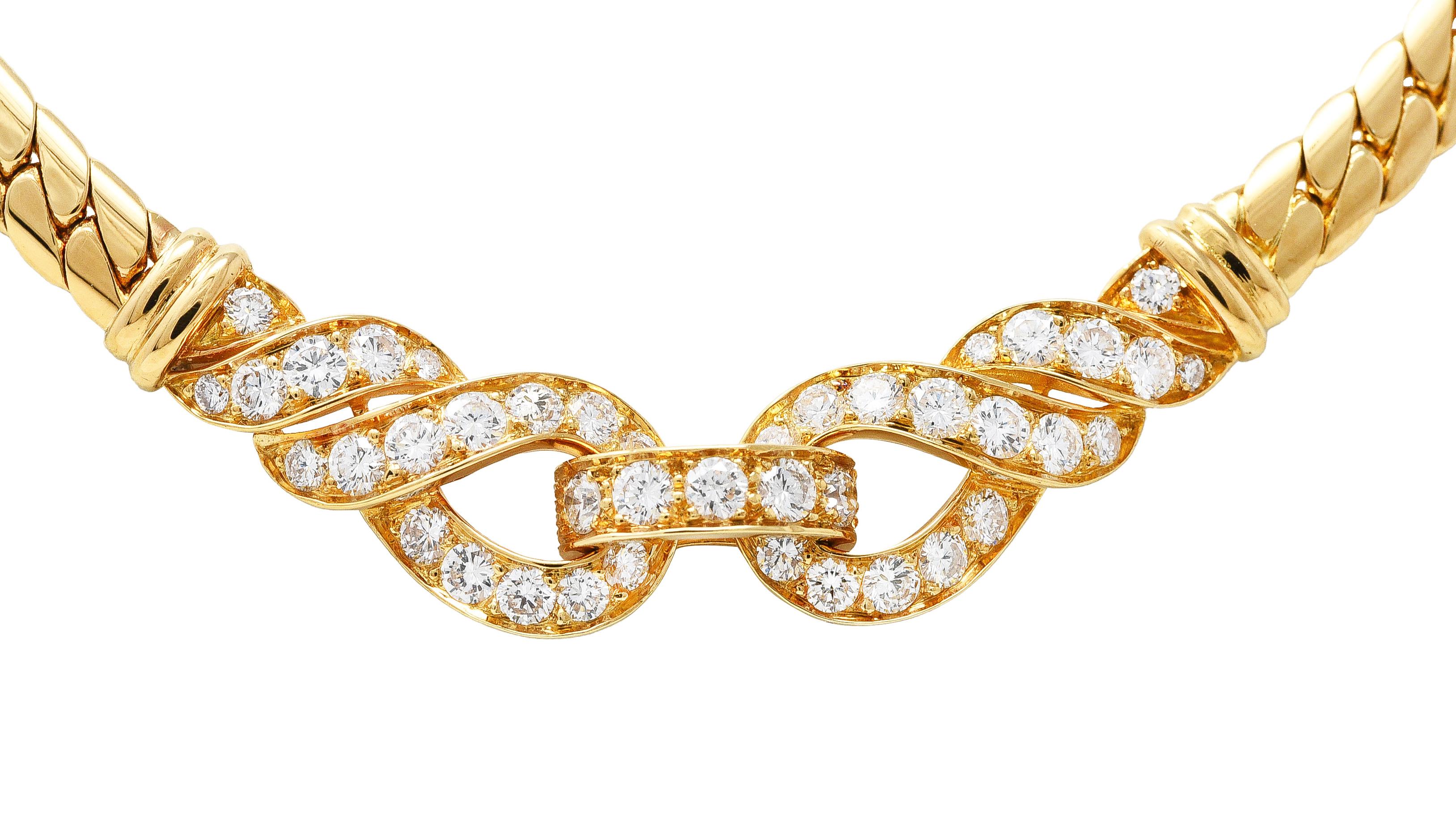 Cartier French 3.12 Carats Diamond 18 Karat Agrafe Herringbone Twisted Necklace 5