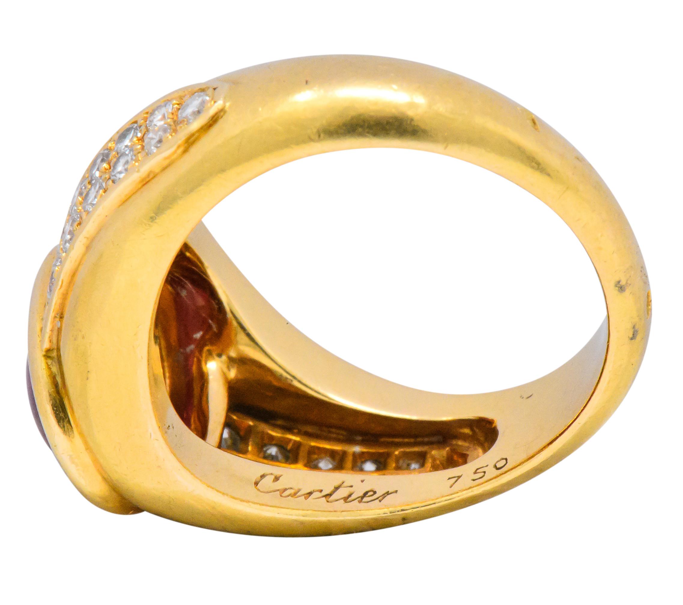 Cartier French 3.40 Carat Ruby Diamond 18 Karat Yellow Gold Ring In Excellent Condition In Philadelphia, PA