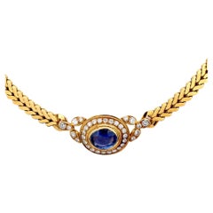 Cartier French 4.80 carat sapphire diamond 18k yellow gold necklace