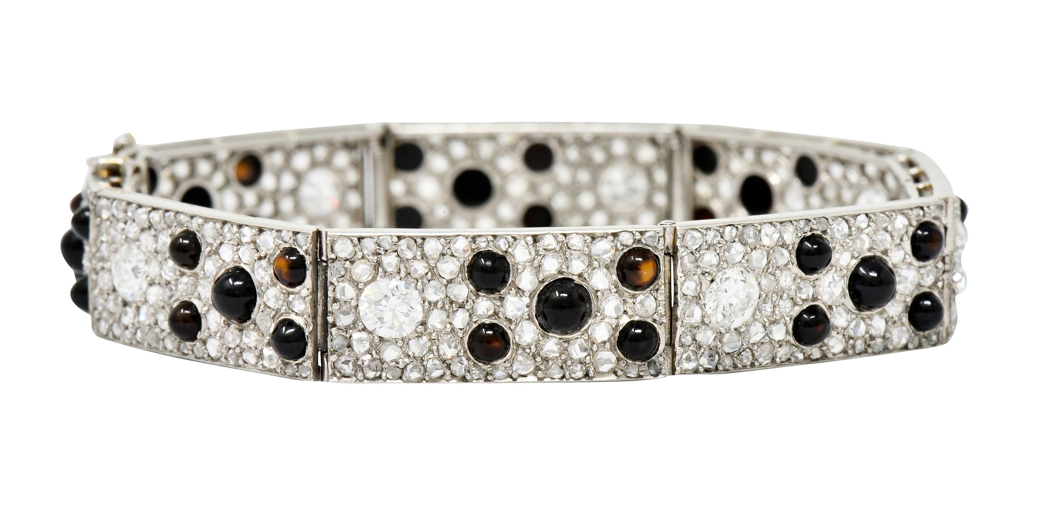 Cartier French Art Deco 9.30 Carat Diamond Onyx Platinum Panthere Bracelet 3