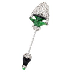 Cartier French Art Deco Diamond Jade Onyx Platinum Vintage Fountain Jabot Brooch