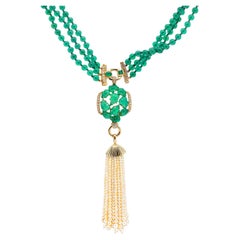 Cartier French chrysoprase pearl diamond 18k yellow gold necklace