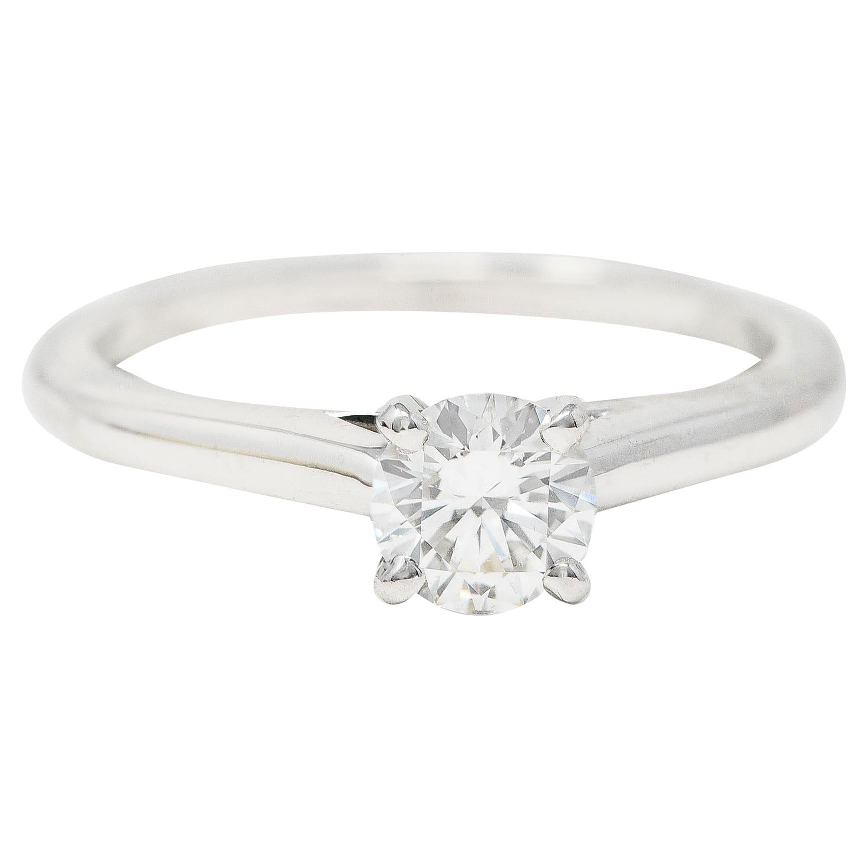 Cartier French Contemporary 0.38 Carat Diamond Platinum Solitaire Ring GIA For Sale