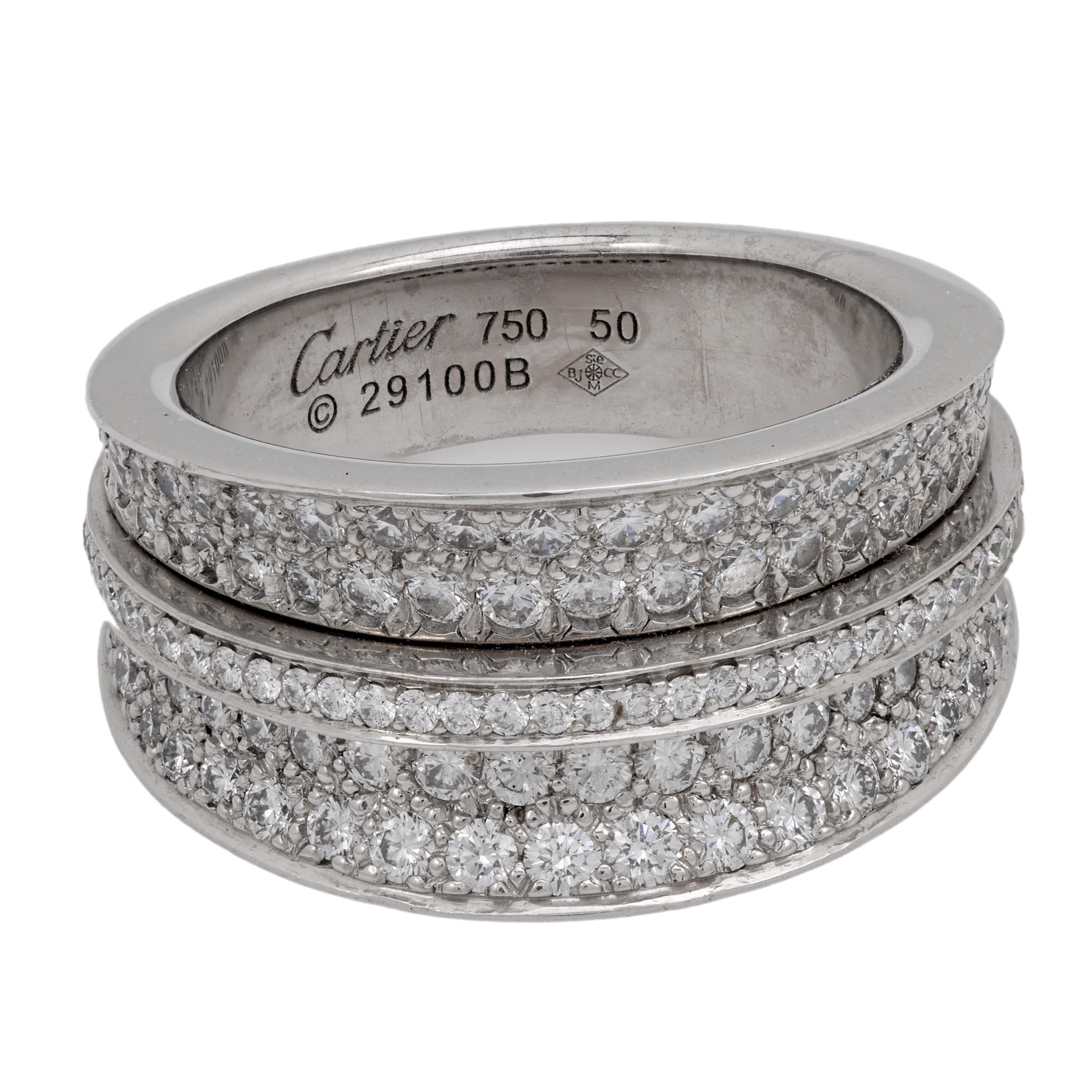 Modern Cartier French diamond 18k white gold ring For Sale