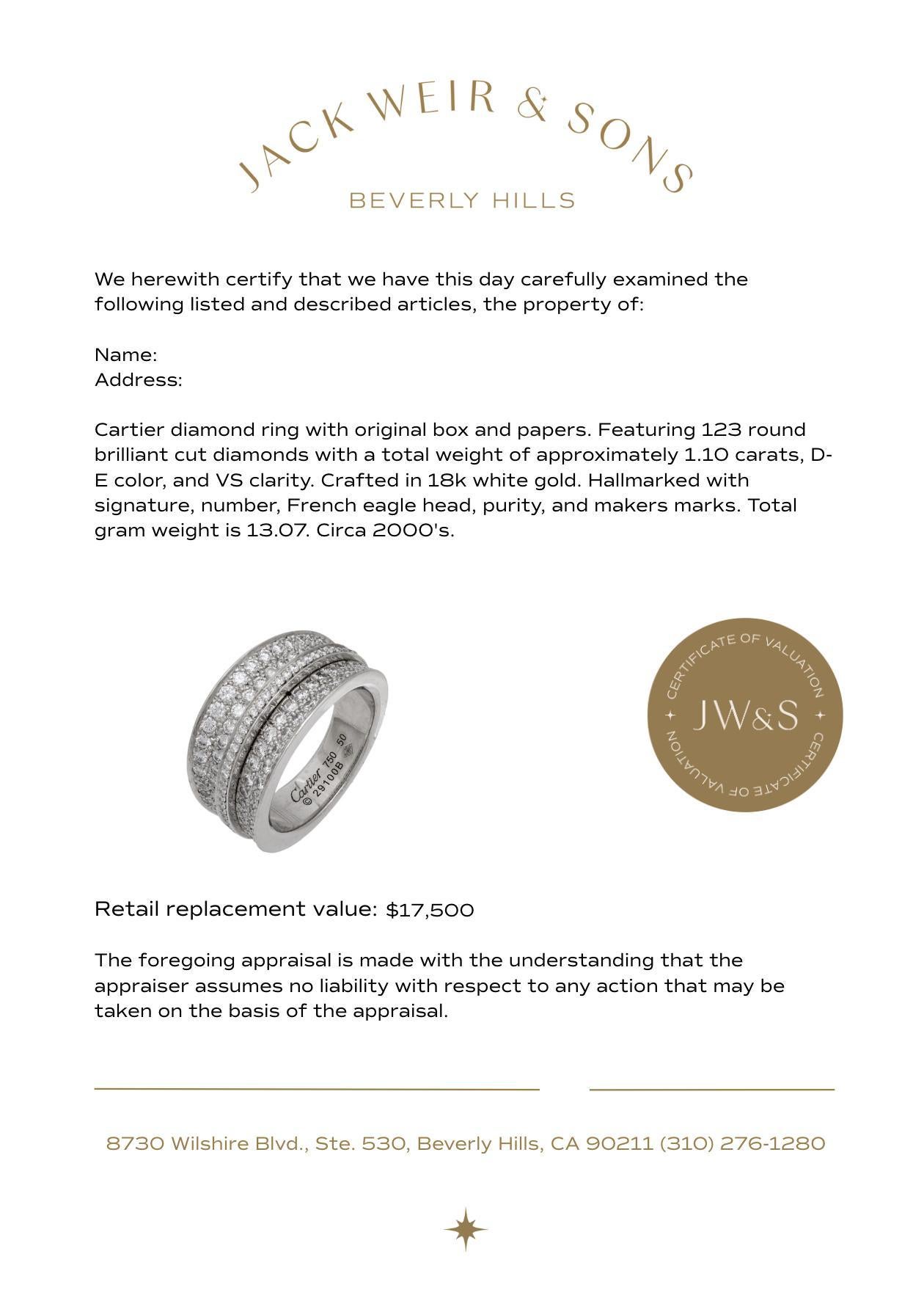 Women's Cartier French diamond 18k white gold ring For Sale
