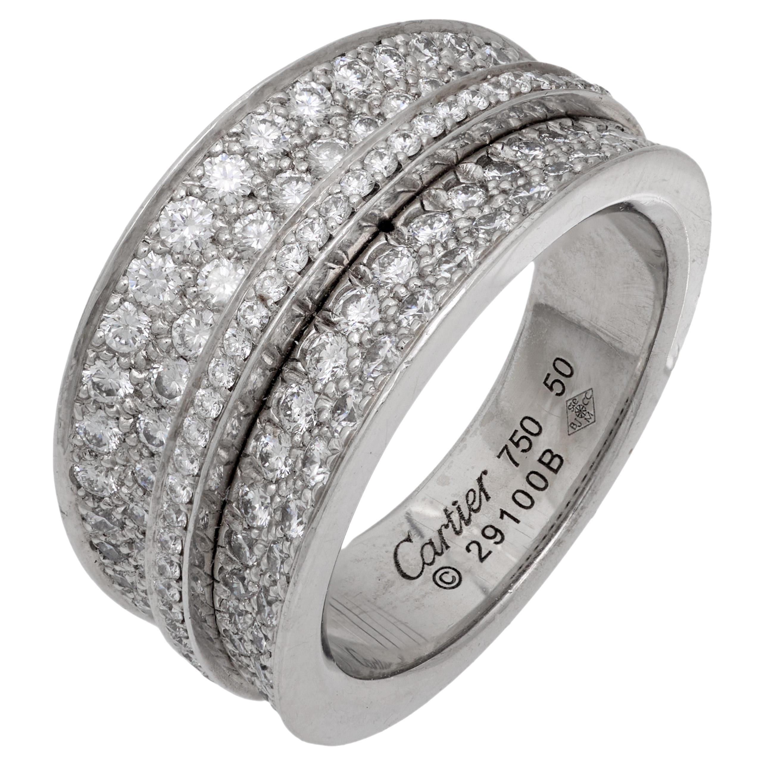 Cartier French diamond 18k white gold ring For Sale
