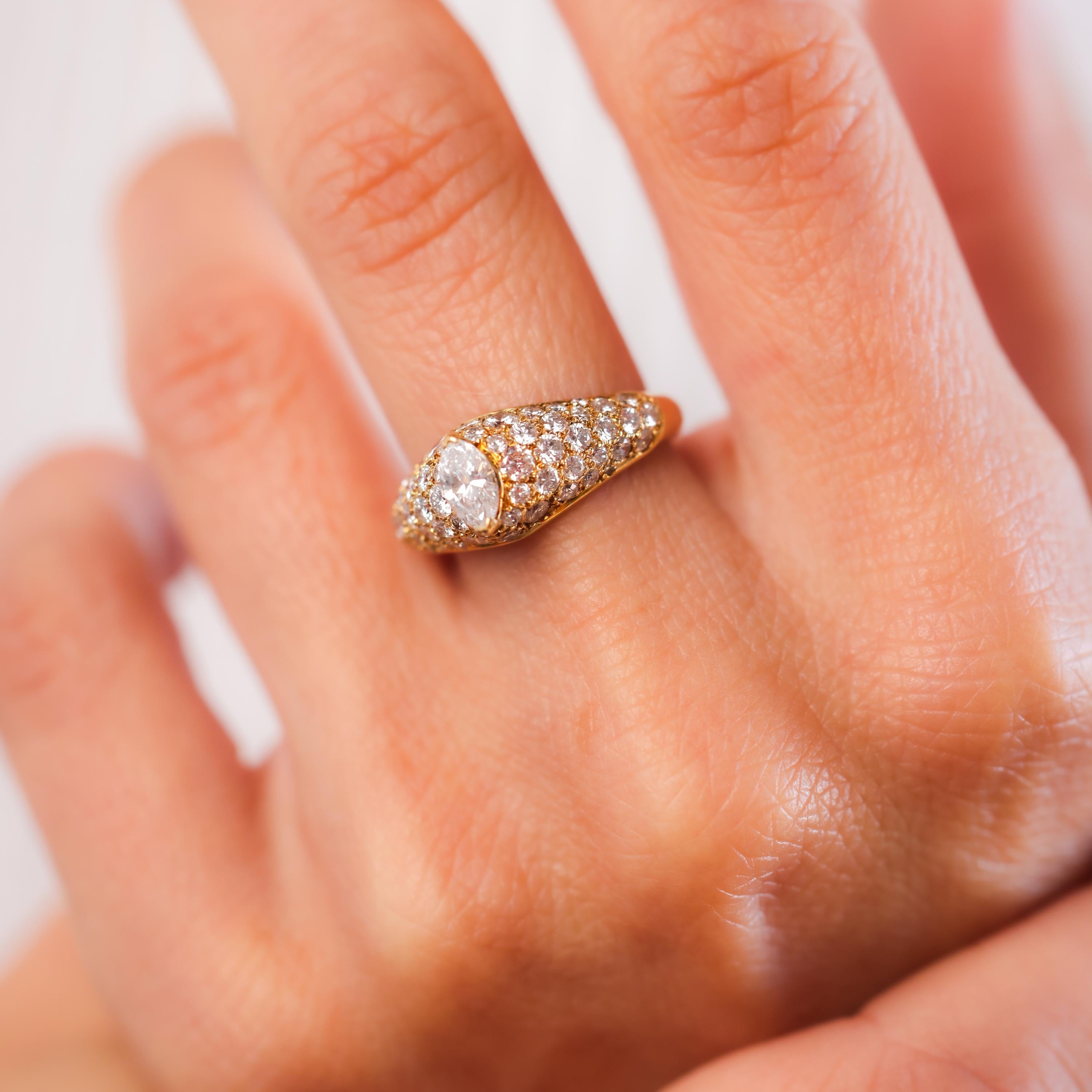 Marquise Cut Cartier French Diamond 18K Yellow Gold Marquise Pave Engagement Ring