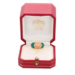 Cartier Französisch Diamant Koralle Chrysopras 18k Gelbgold Ring
