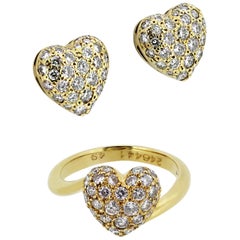 Cartier Diamond Love Heart Earrings and Ring in 18 Karat Gold