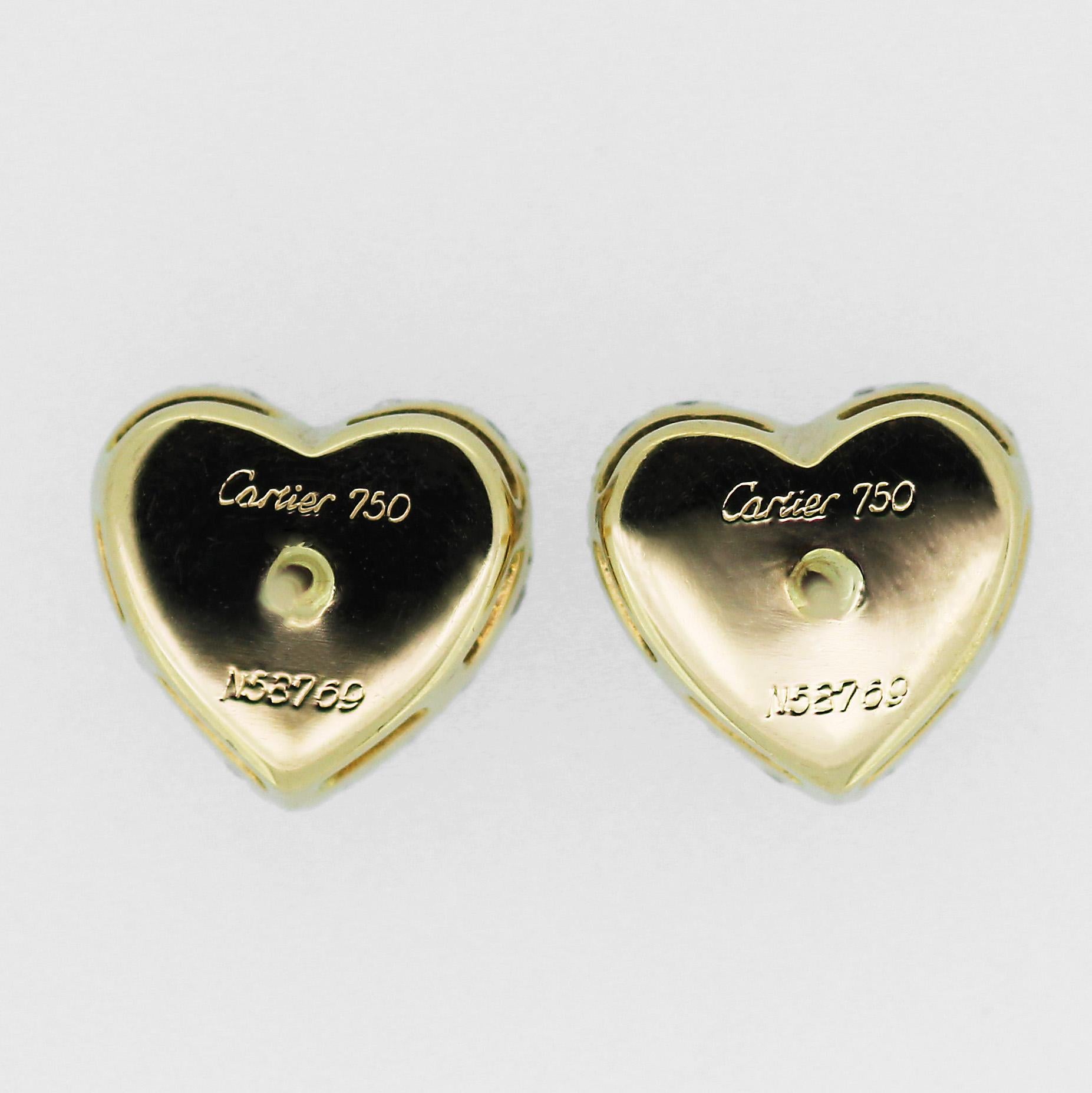 Round Cut Cartier Diamond Love Heart Earrings and Ring in 18 Karat Gold