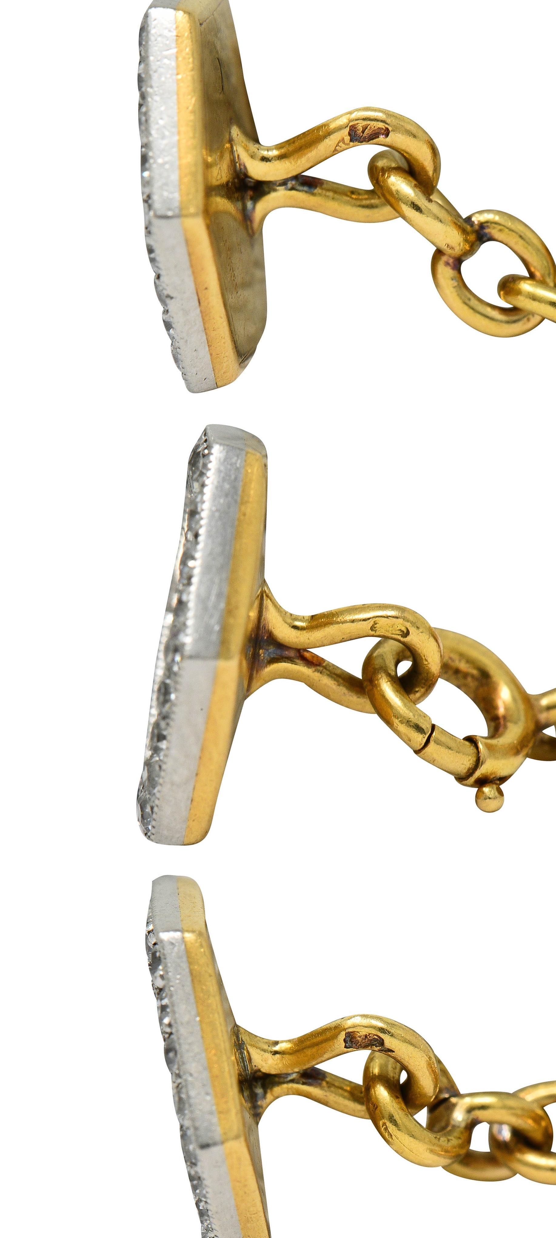 Cartier French Edwardian Parure de boutons de manchette anciens en or 18 carats, platine et diamants en vente 4