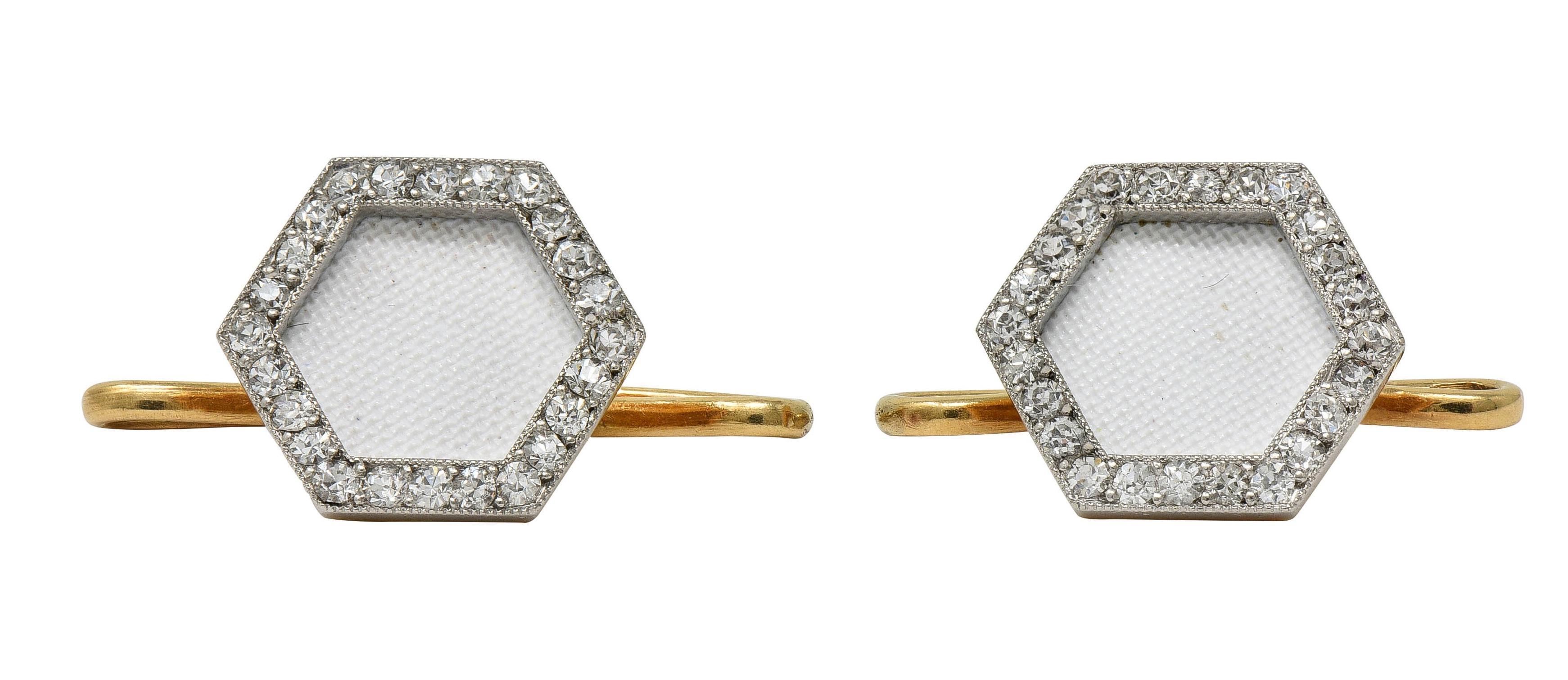 Édouardien Cartier French Edwardian Parure de boutons de manchette anciens en or 18 carats, platine et diamants en vente
