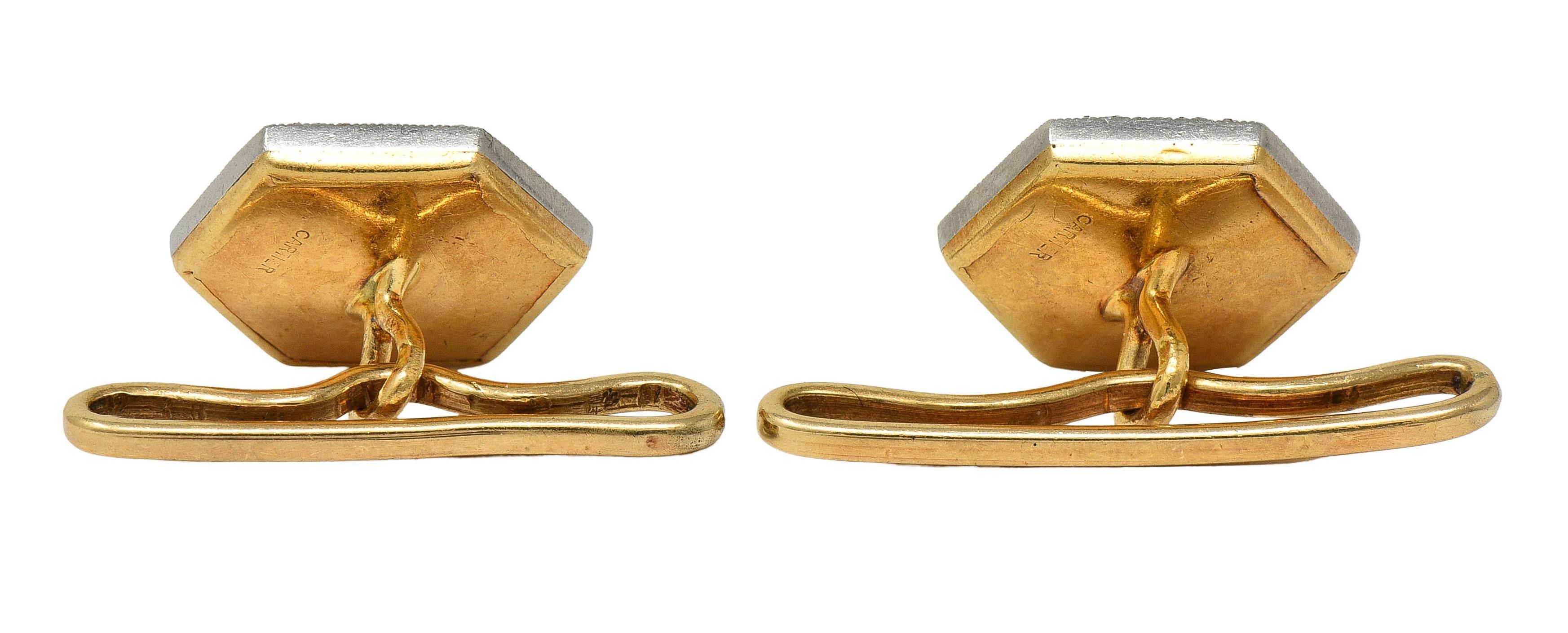 Cartier French Edwardian Parure de boutons de manchette anciens en or 18 carats, platine et diamants Unisexe en vente