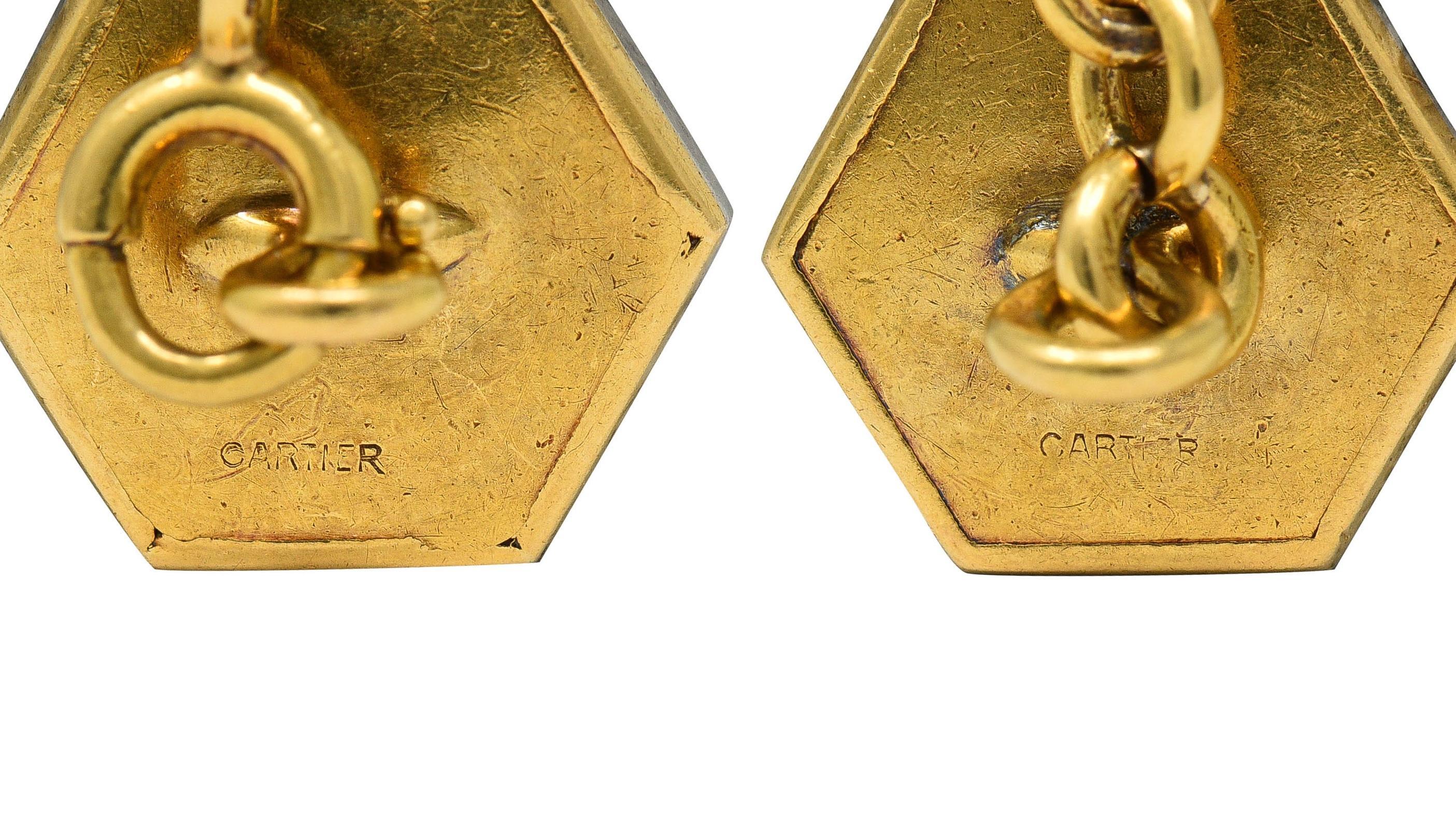 Cartier French Edwardian Parure de boutons de manchette anciens en or 18 carats, platine et diamants en vente 2