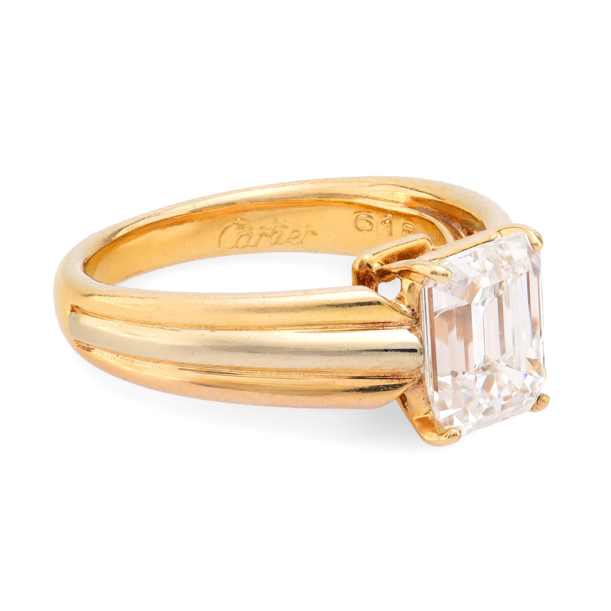 Modern Cartier French GIA 2.17 carat diamond 18k gold trinity engagement ring
