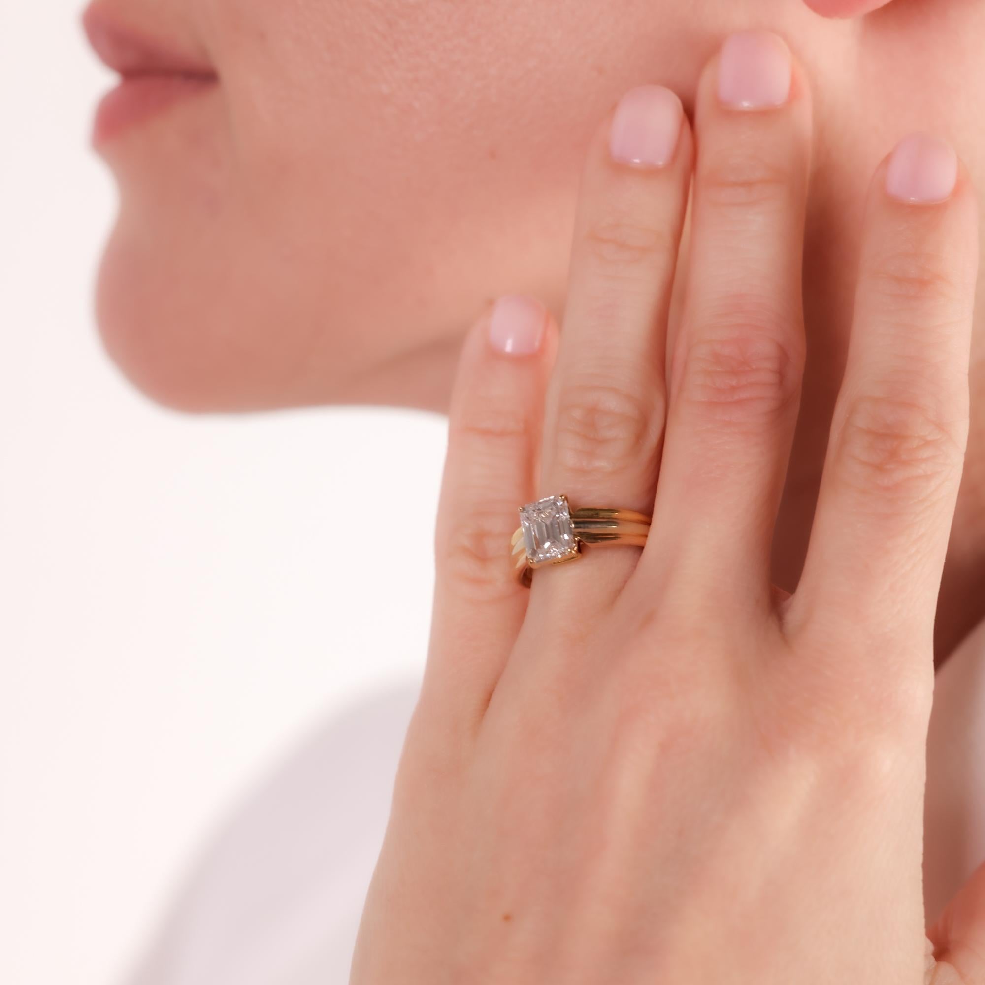 Emerald Cut Cartier French GIA 2.17 carat diamond 18k gold trinity engagement ring