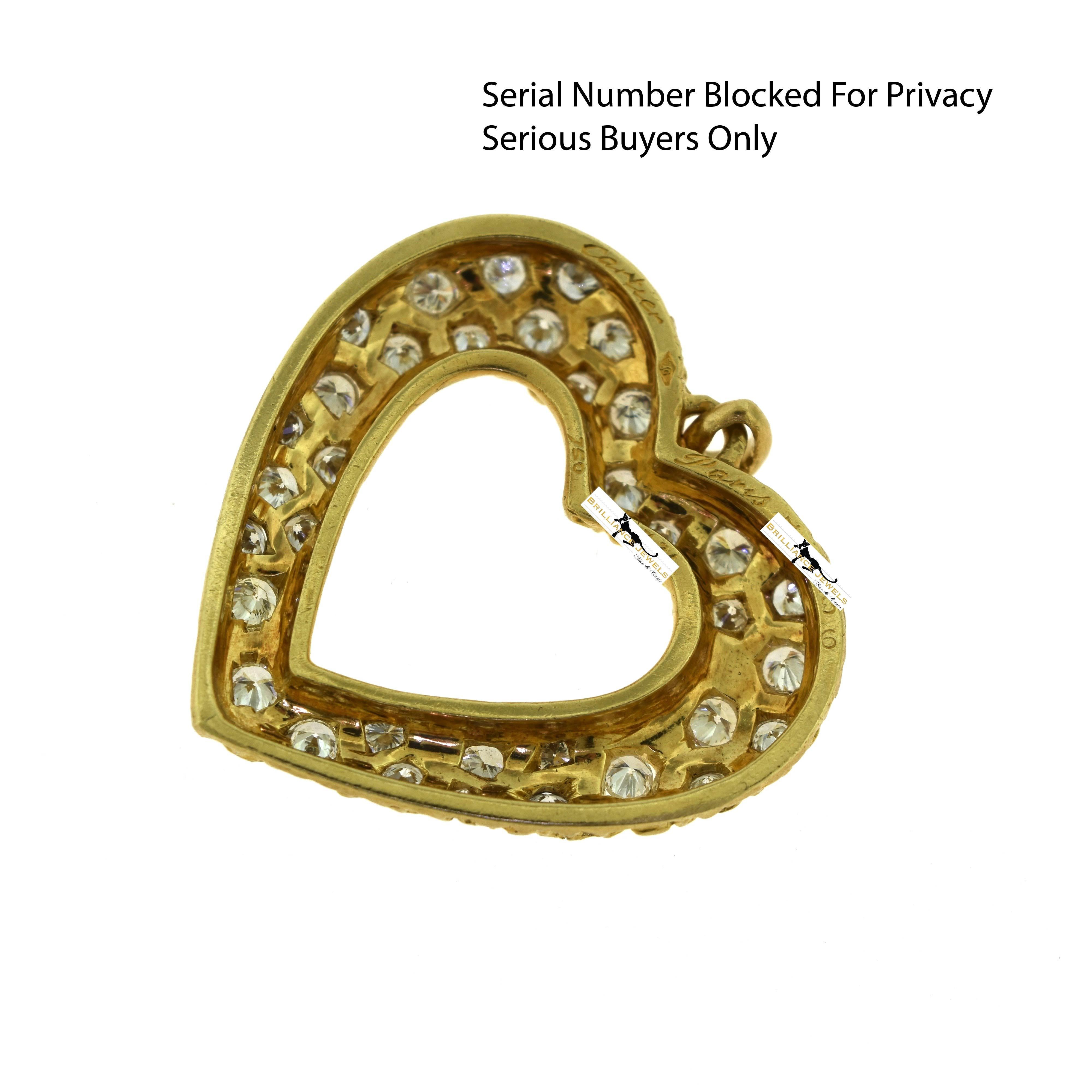 Brilliant Cut Vintage French Cartier Diamond Heart Pendant Necklace in 18k Yellow Gold