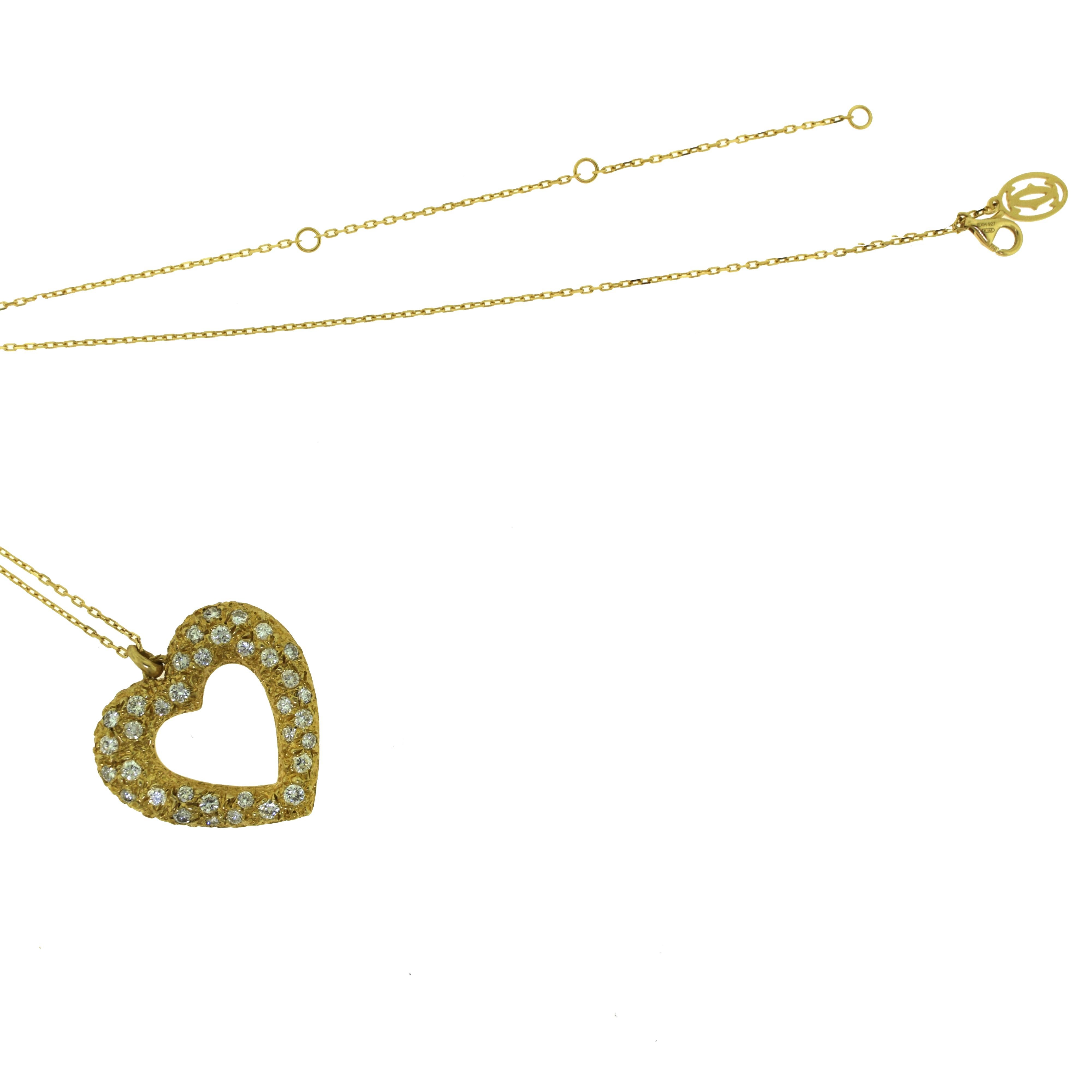 Vintage French Cartier Diamond Heart Pendant Necklace in 18k Yellow Gold In Good Condition In Miami, FL