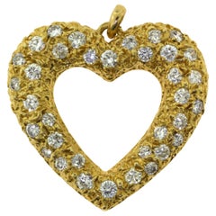 Cartier French Paris Lg. Heart Diamond Paved Pendant Necklace in Yellow Gold