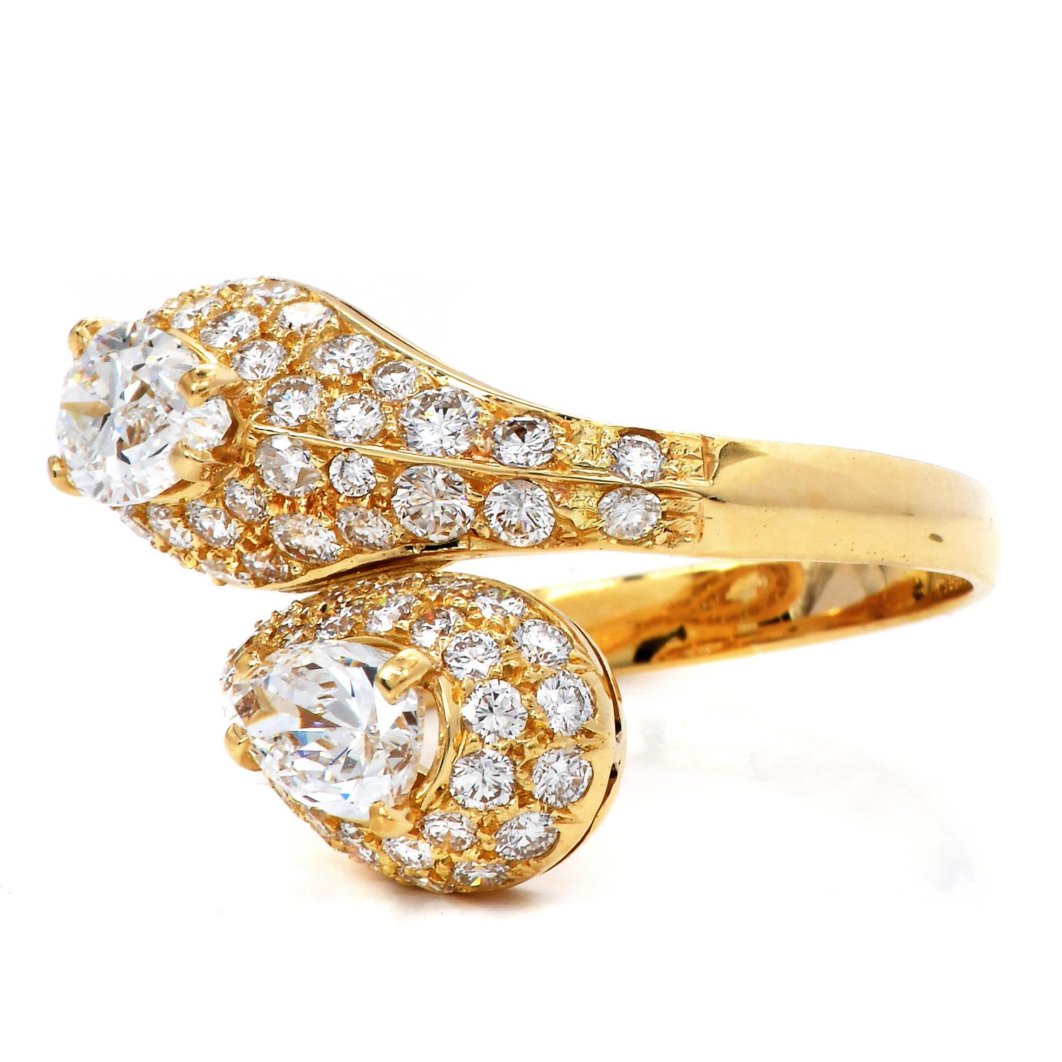 Cartier Französisch Birne Diamant 18k Gelbgold Bypass Ring im Zustand „Hervorragend“ im Angebot in Miami, FL