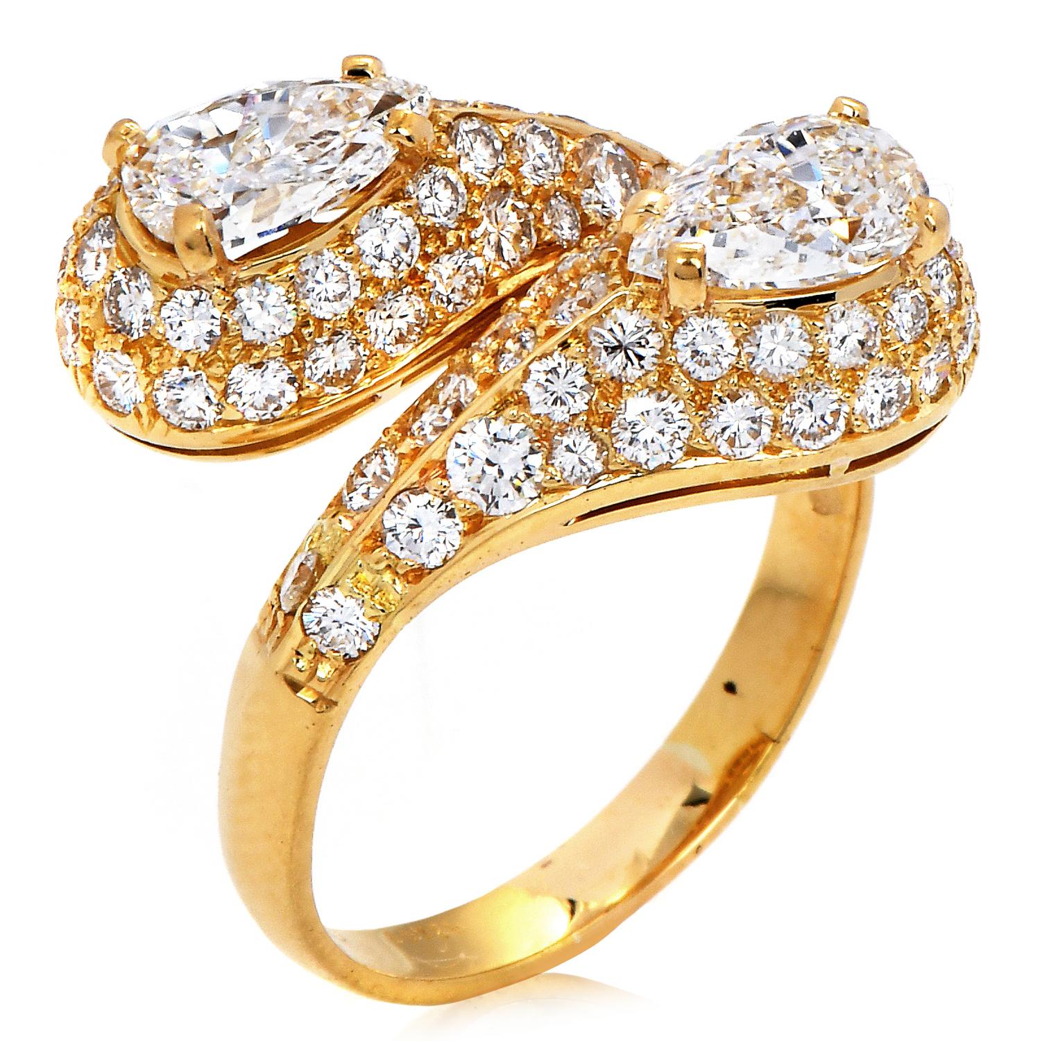 Pear Cut Cartier French Pear Diamond 18k Yellow Gold Bypass Ring For Sale