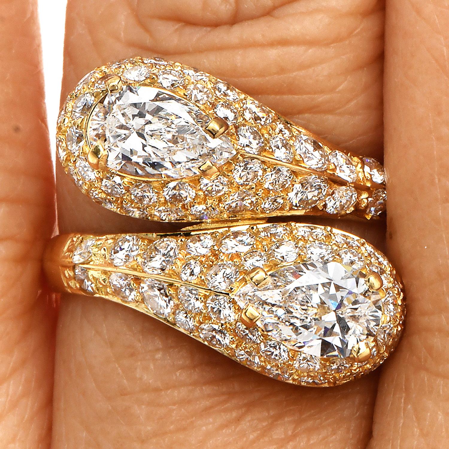 Cartier Französisch Birne Diamant 18k Gelbgold Bypass Ring im Angebot 3