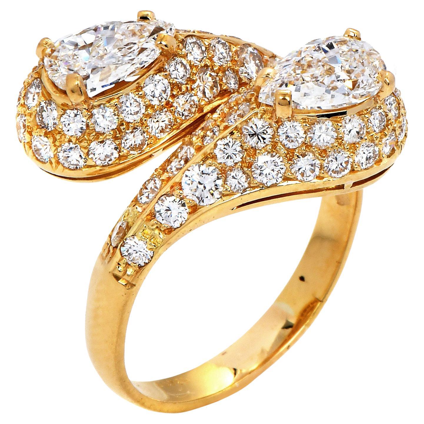 Cartier French Pear Diamond 18k Yellow Gold Bypass Ring For Sale